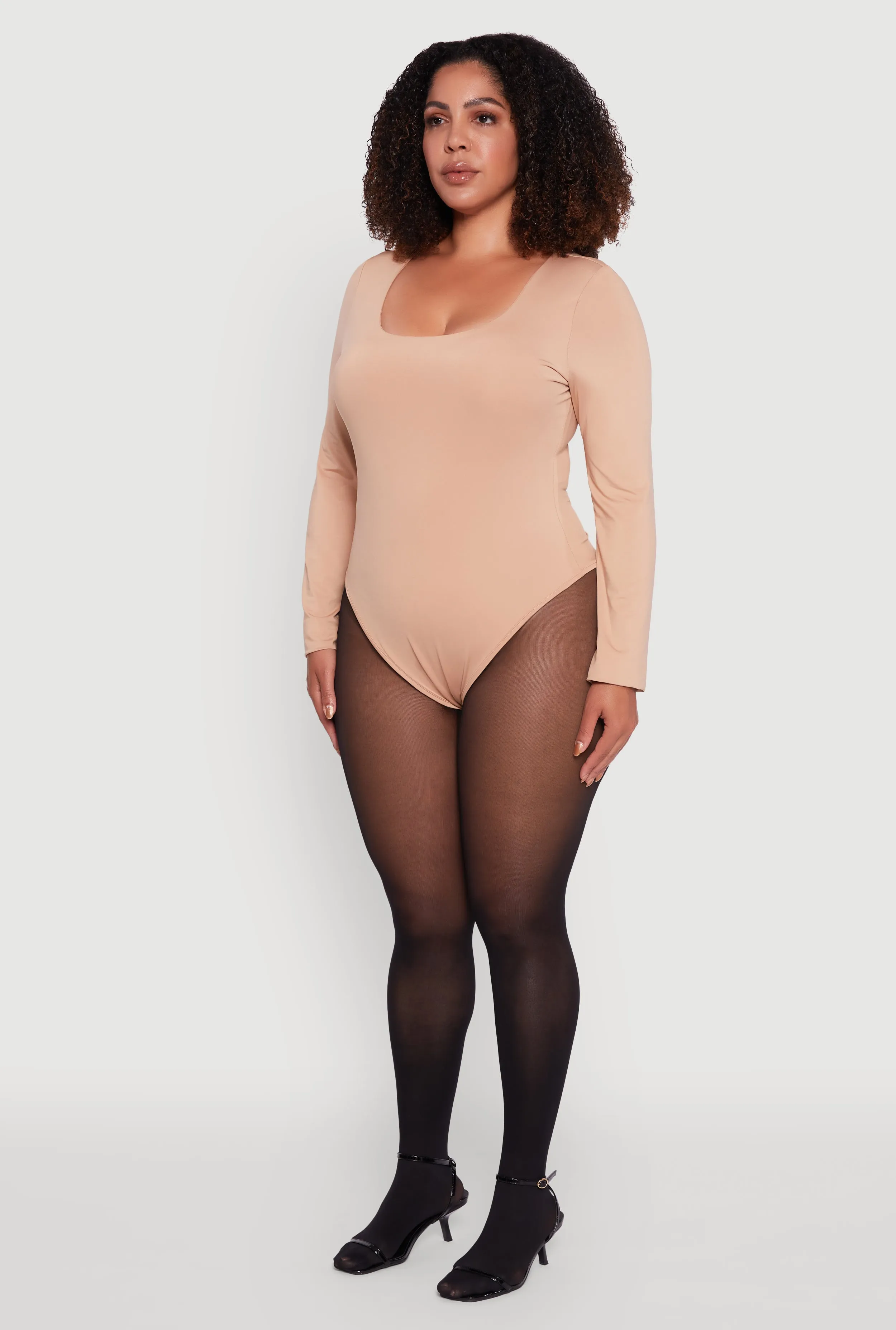 Plus Size Solid Scoop Neck Long Sleeve Bodysuit sold by Rainbow product image thumbnail 5