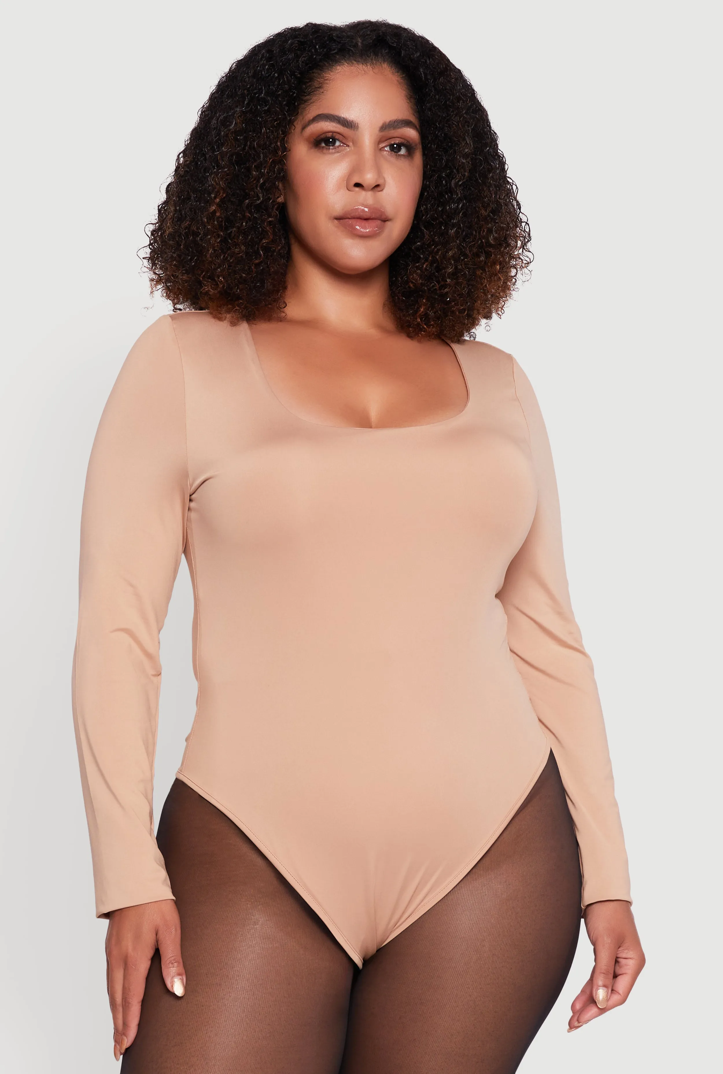 Plus Size Solid Scoop Neck Long Sleeve Bodysuit sold by Rainbow product image thumbnail 2