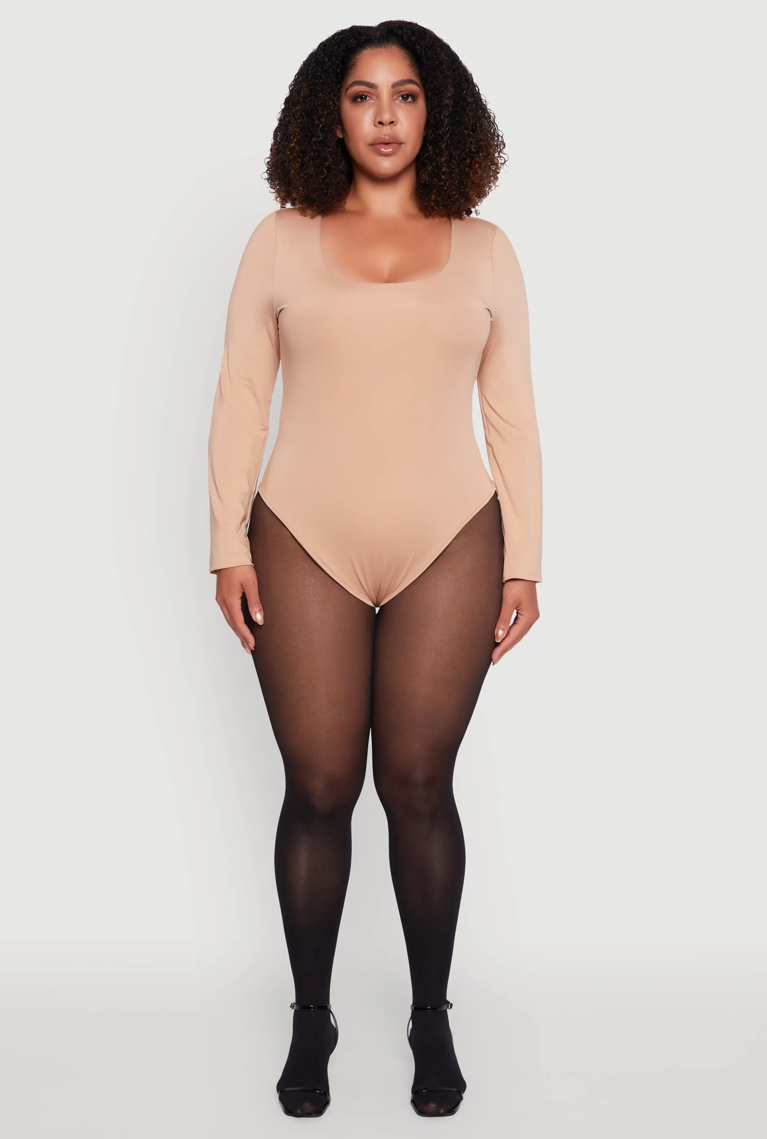 Plus Size Solid Scoop Neck Long Sleeve Bodysuit sold by Rainbow product image thumbnail 3