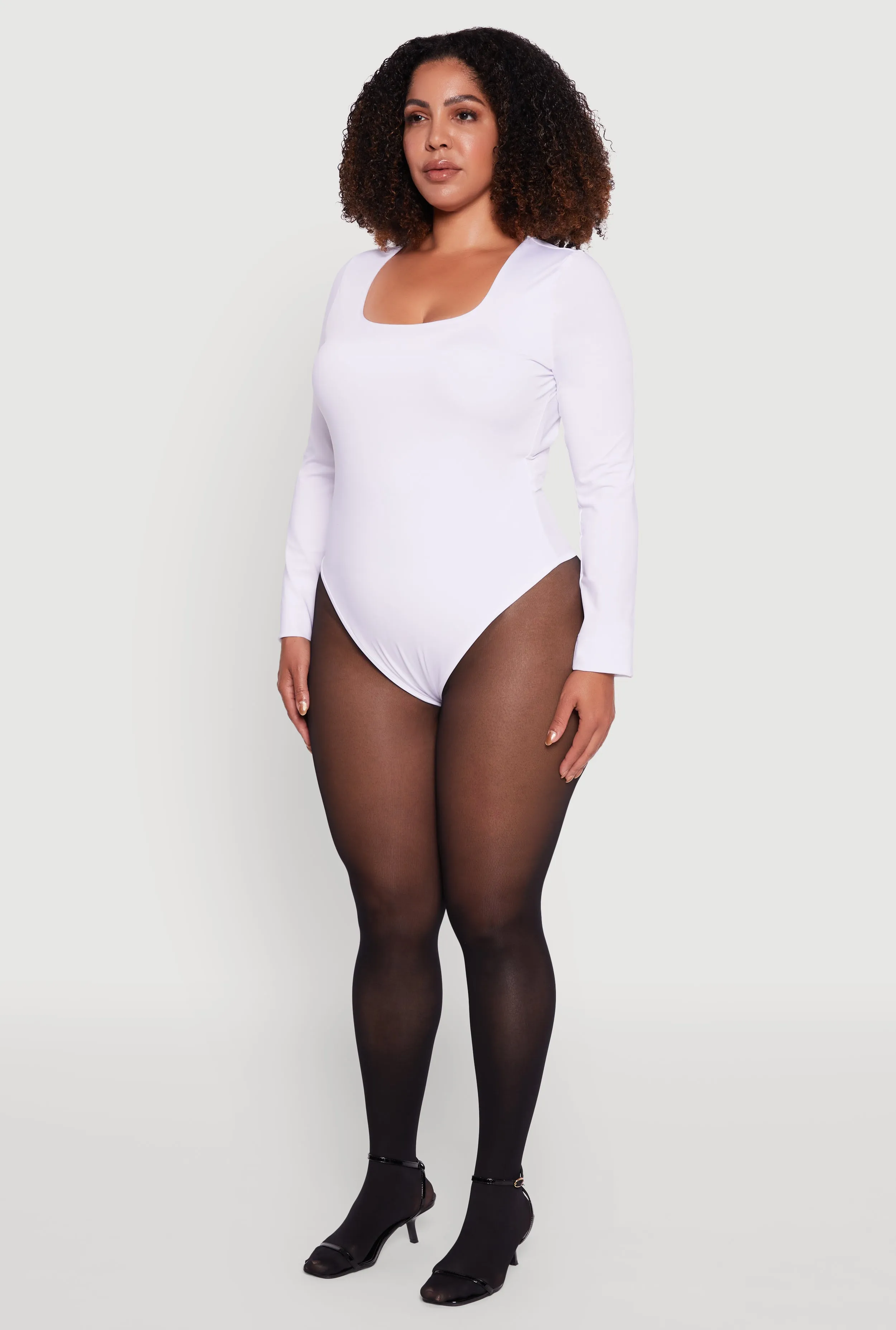 Plus Size Solid Scoop Neck Long Sleeve Bodysuit sold by Rainbow product image thumbnail 5
