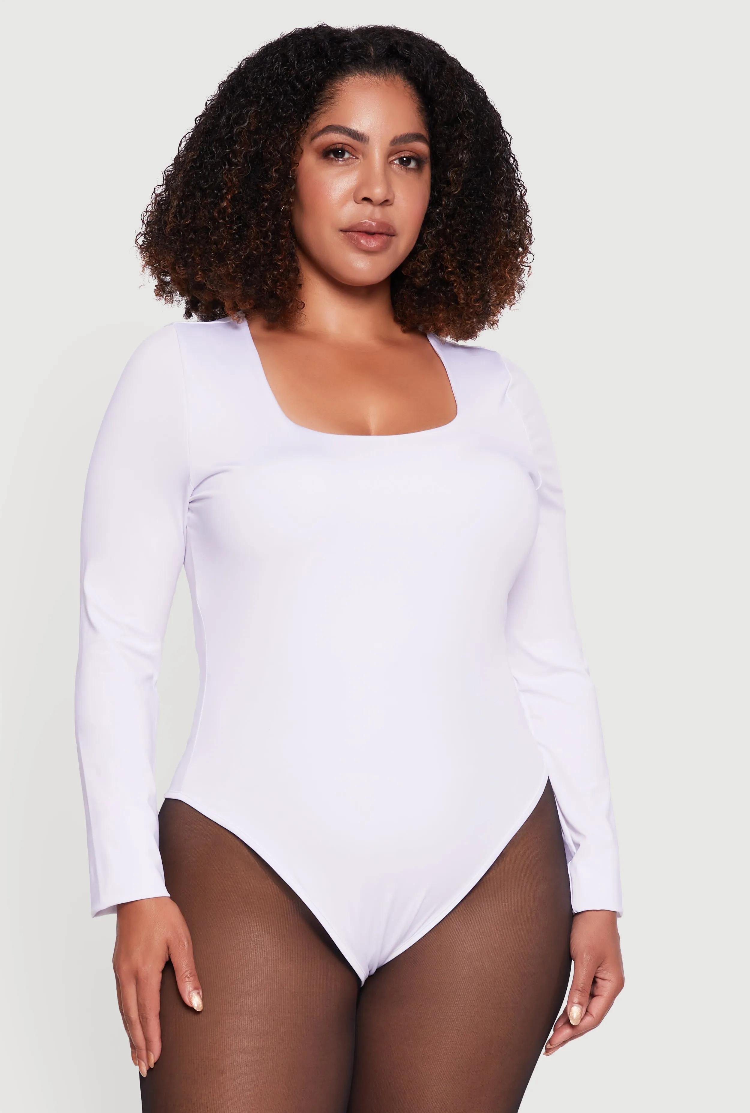 Plus Size Solid Scoop Neck Long Sleeve Bodysuit sold by Rainbow product image thumbnail 2