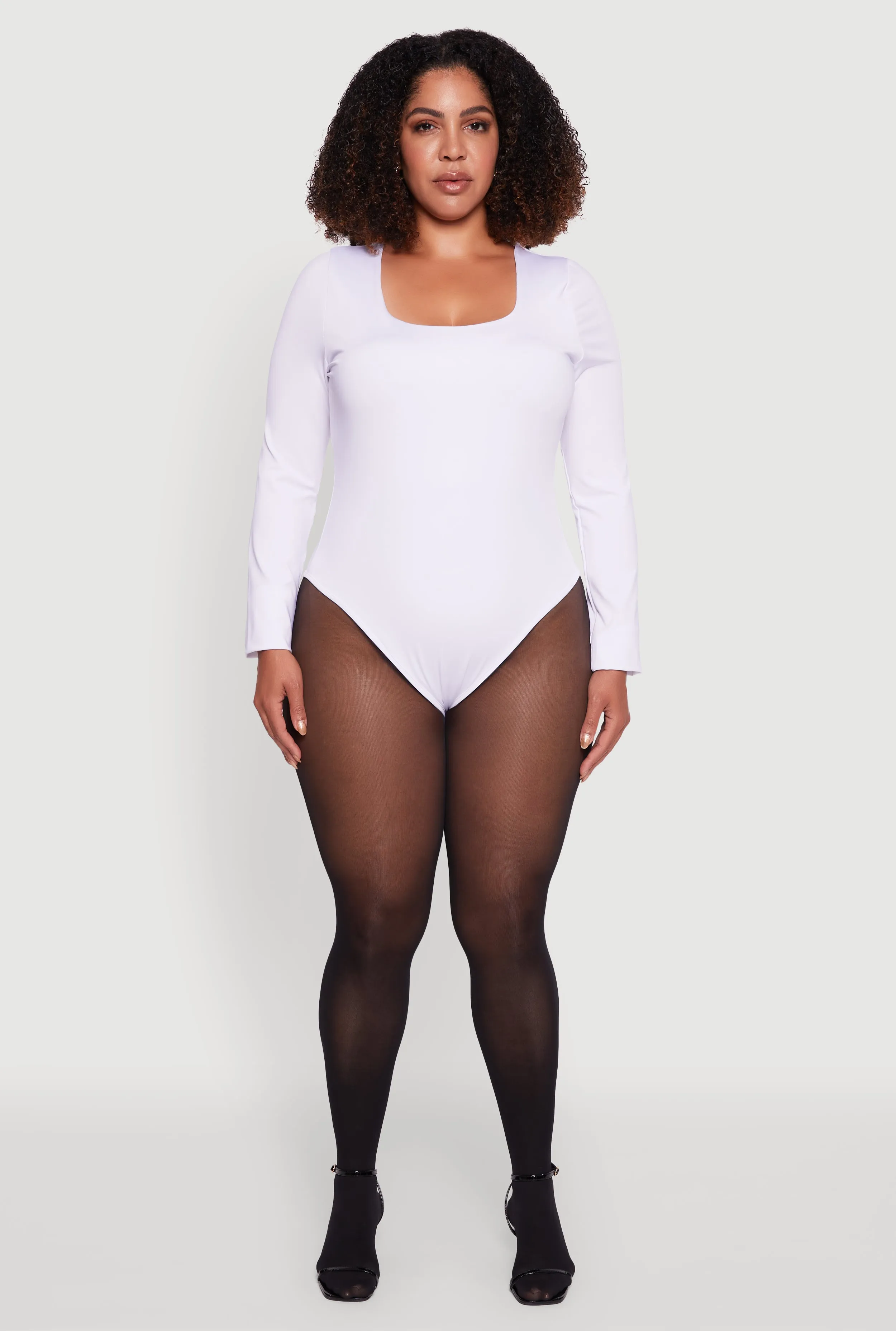 Plus Size Solid Scoop Neck Long Sleeve Bodysuit sold by Rainbow product image thumbnail 3