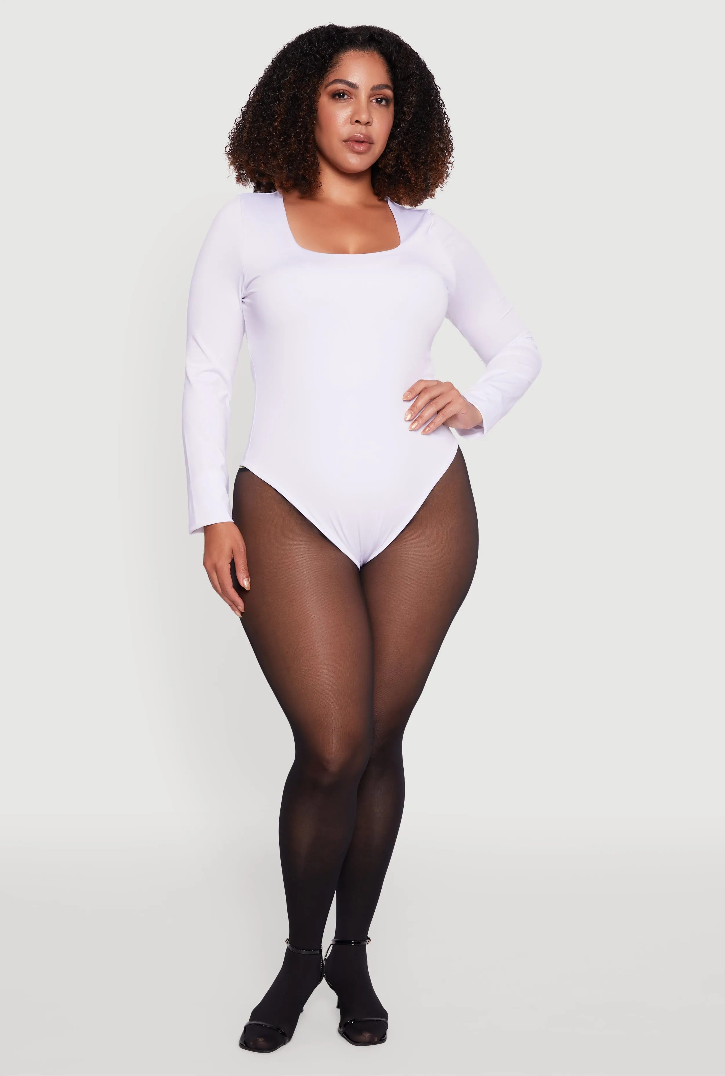 Plus Size Solid Scoop Neck Long Sleeve Bodysuit sold by Rainbow
