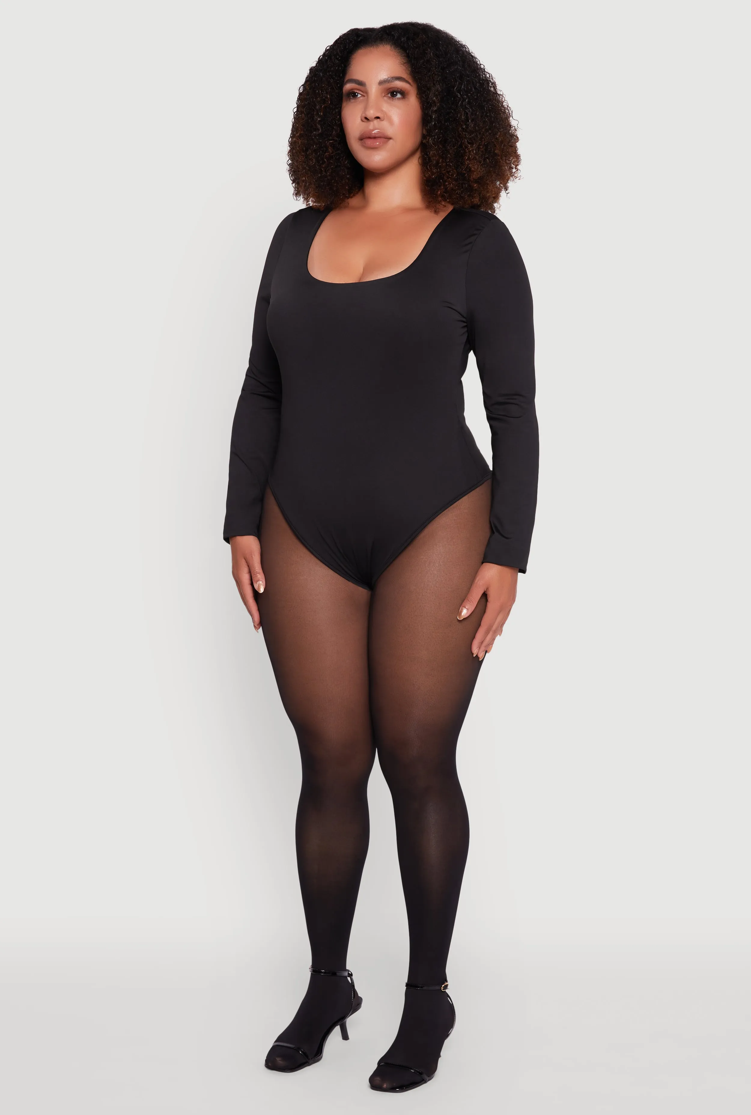 Plus Size Solid Scoop Neck Long Sleeve Bodysuit sold by Rainbow product image thumbnail 5
