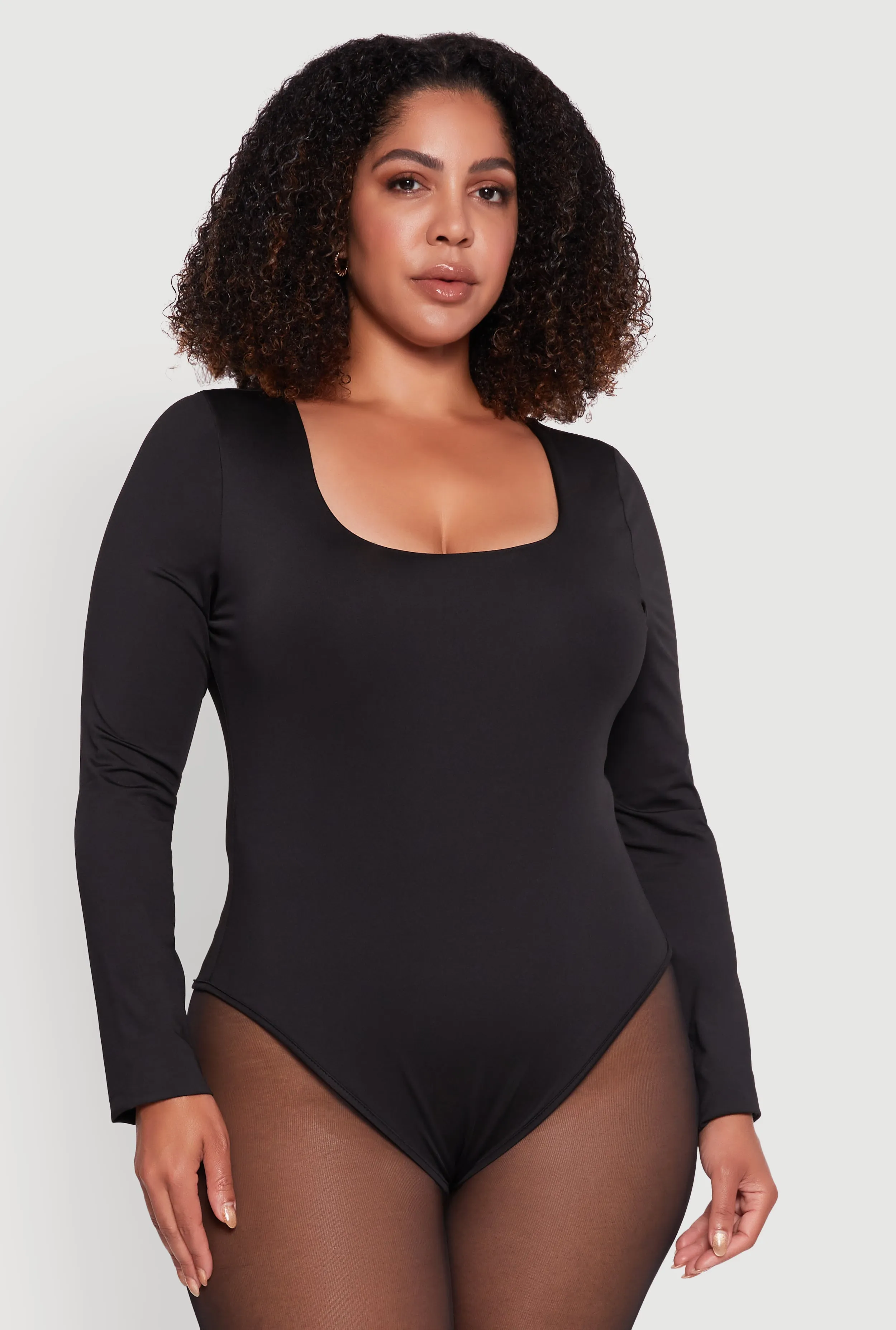 Plus Size Solid Scoop Neck Long Sleeve Bodysuit sold by Rainbow product image thumbnail 2