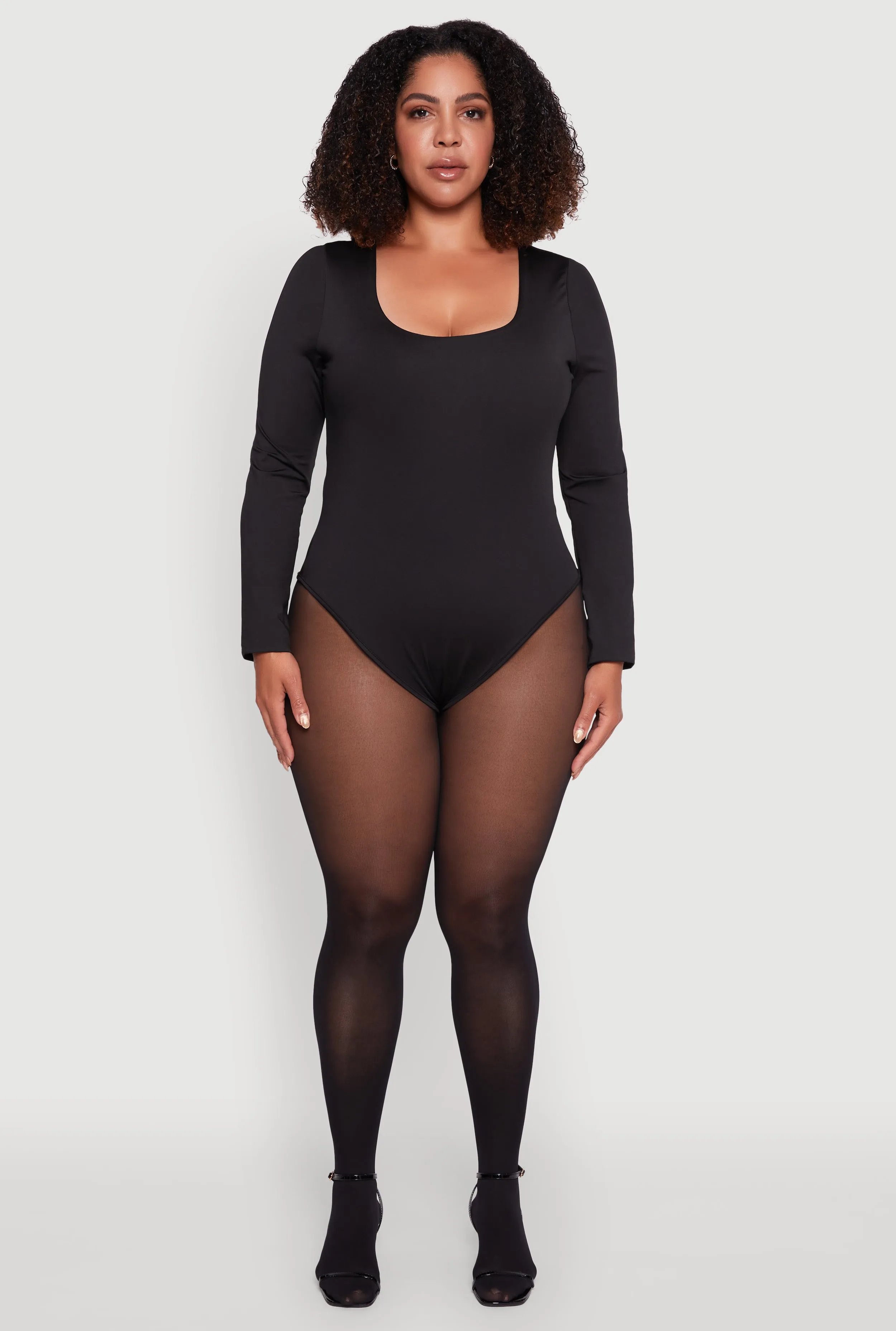Plus Size Solid Scoop Neck Long Sleeve Bodysuit sold by Rainbow product image thumbnail 3