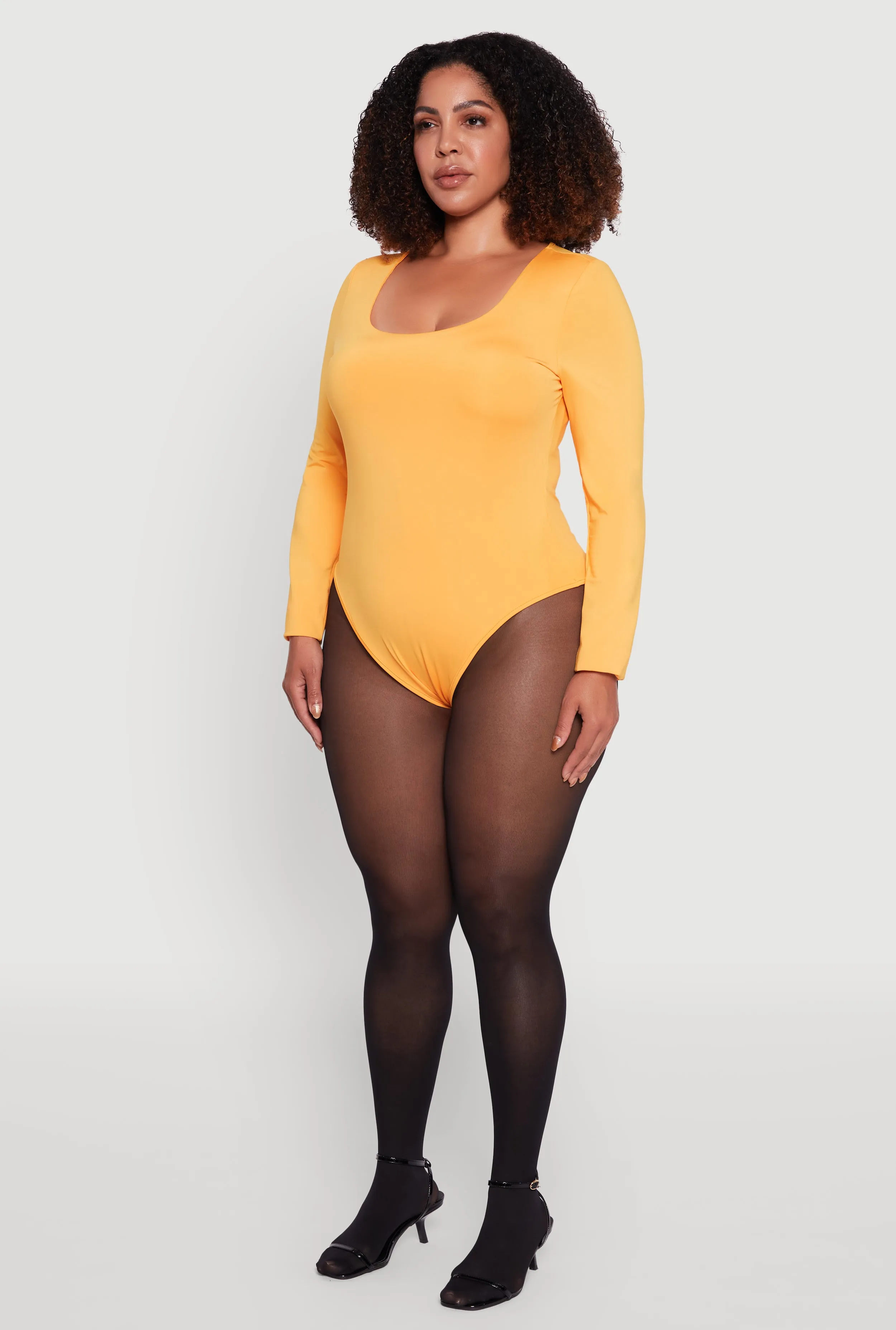 Plus Size Solid Scoop Neck Long Sleeve Bodysuit sold by Rainbow product image thumbnail 5