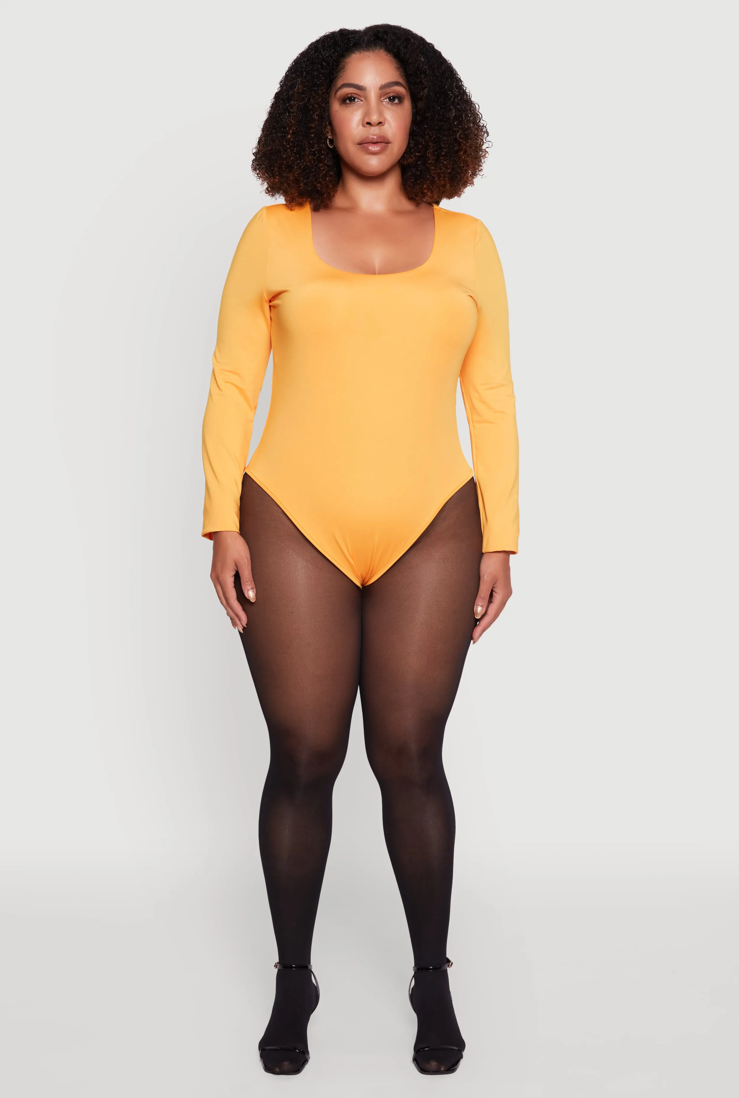 Plus Size Solid Scoop Neck Long Sleeve Bodysuit sold by Rainbow product image thumbnail 3