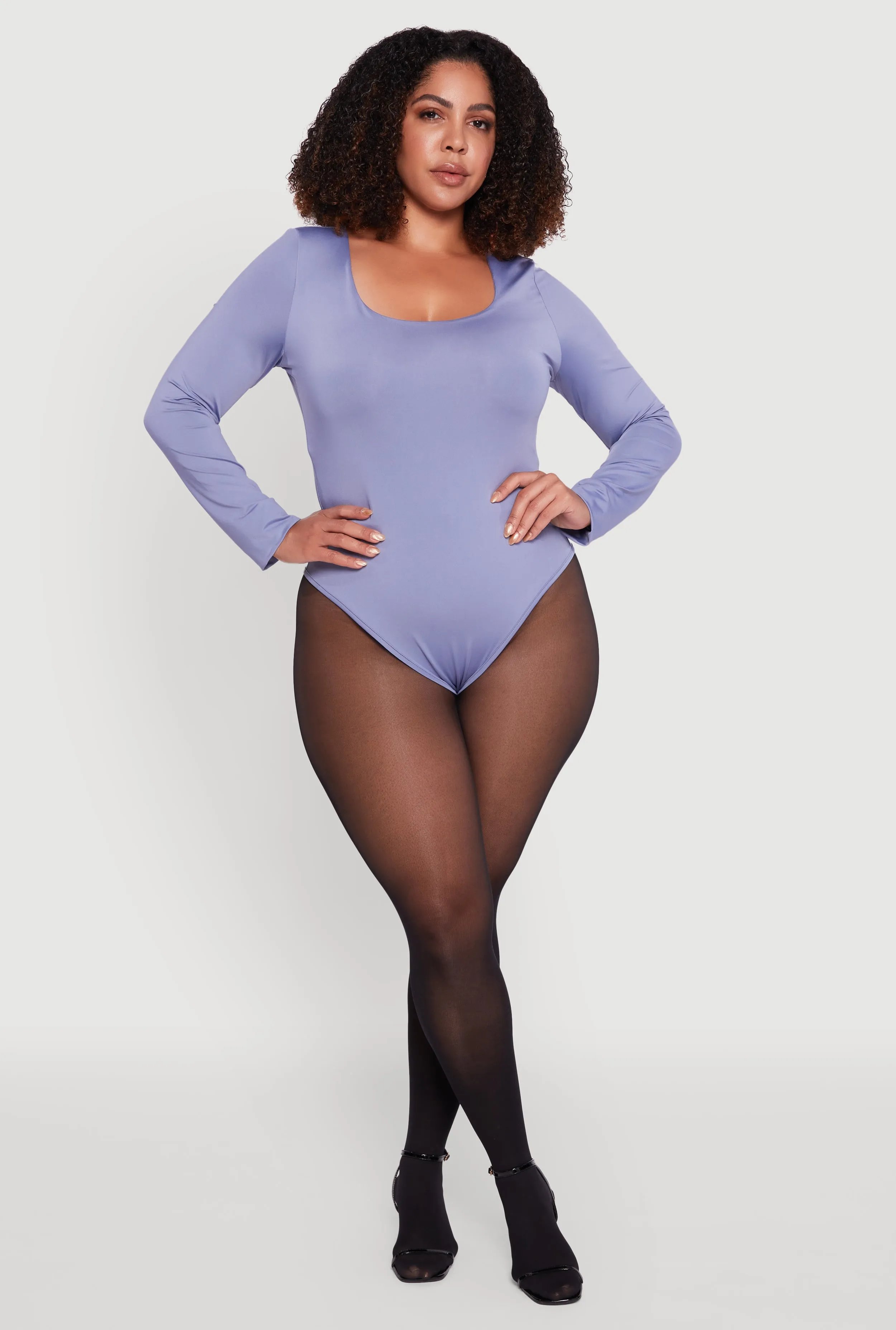 Plus Size Solid Scoop Neck Long Sleeve Bodysuit sold by Rainbow
