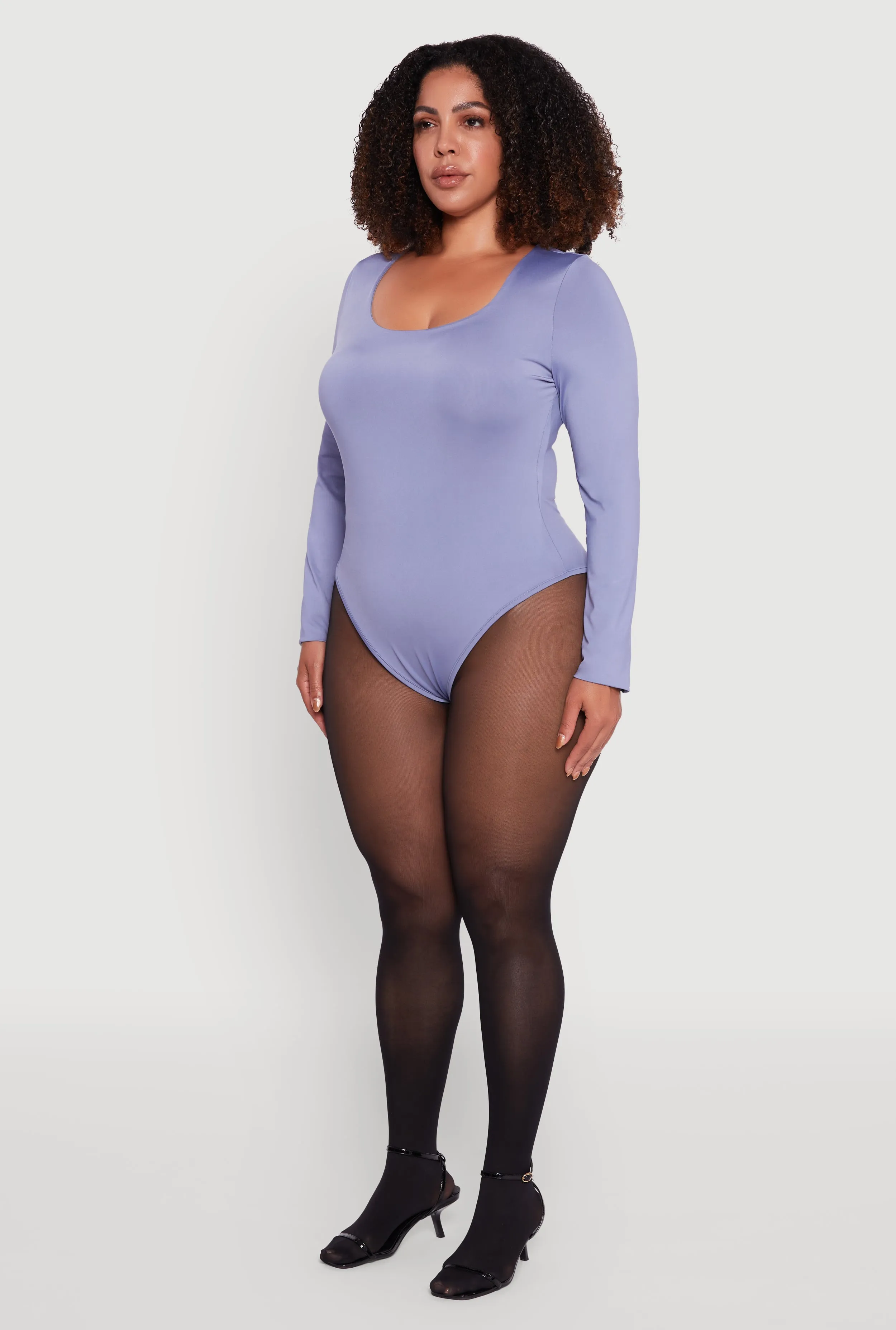 Plus Size Solid Scoop Neck Long Sleeve Bodysuit sold by Rainbow product image thumbnail 5