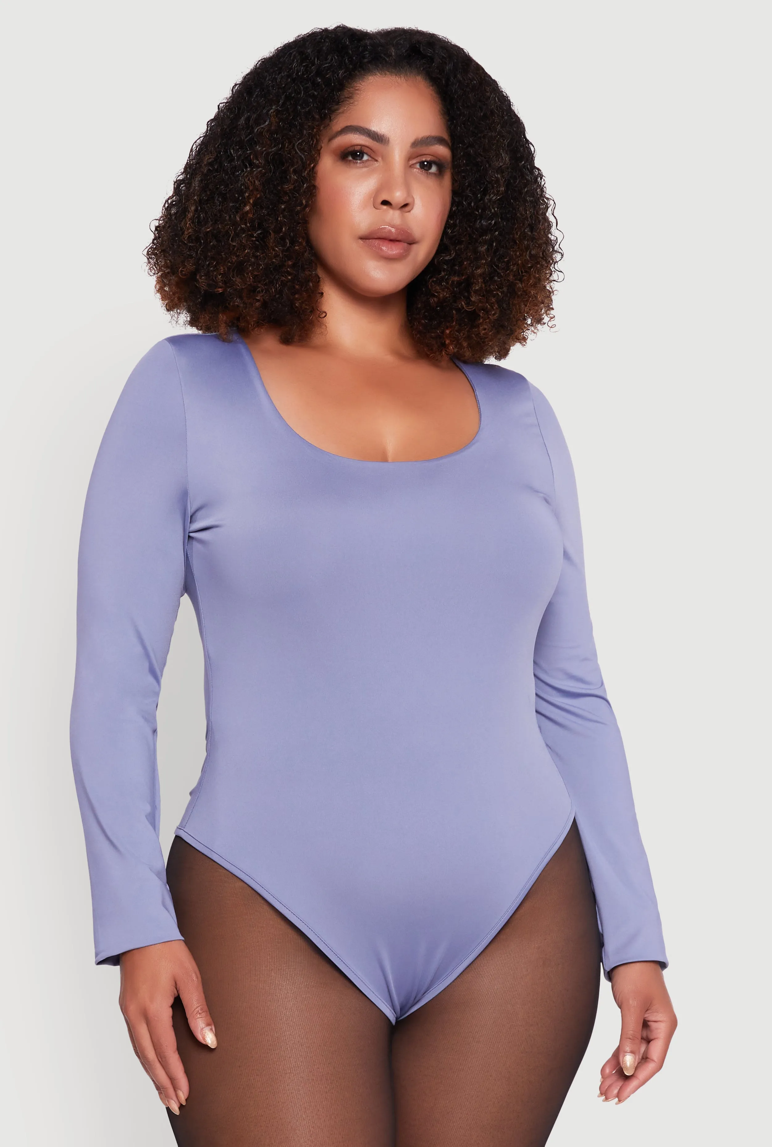 Plus Size Solid Scoop Neck Long Sleeve Bodysuit sold by Rainbow product image thumbnail 2
