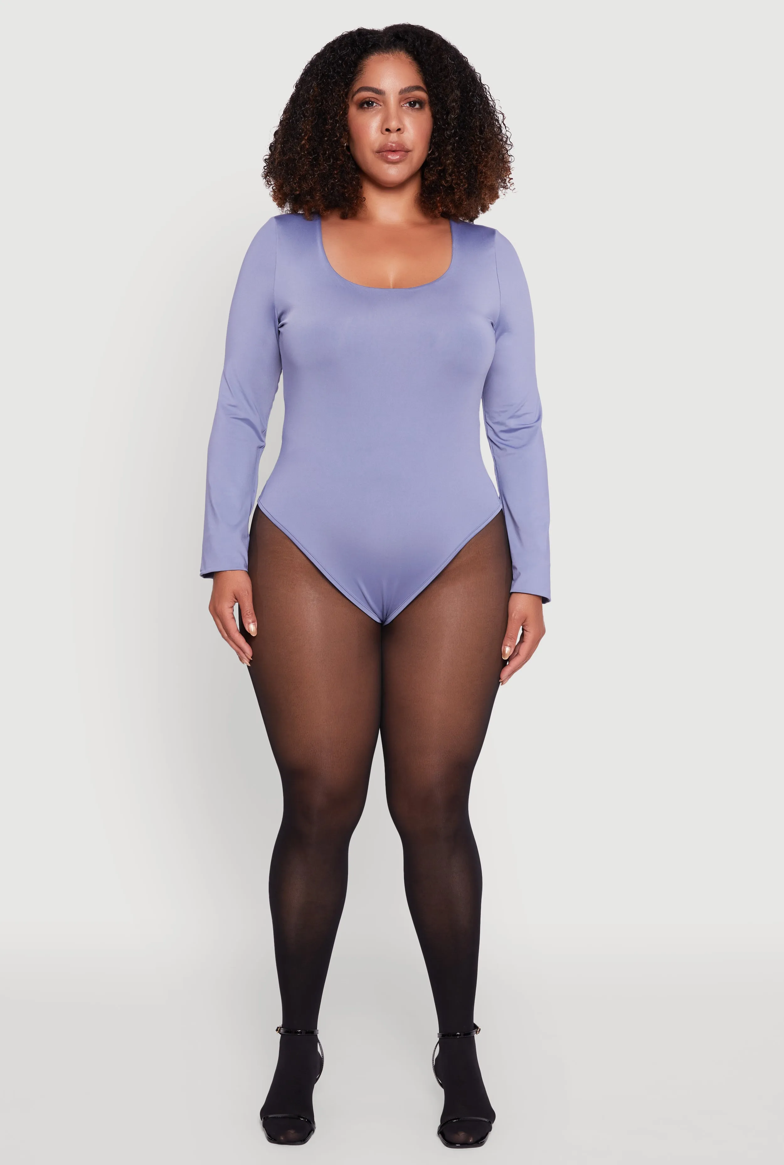 Plus Size Solid Scoop Neck Long Sleeve Bodysuit sold by Rainbow product image thumbnail 3