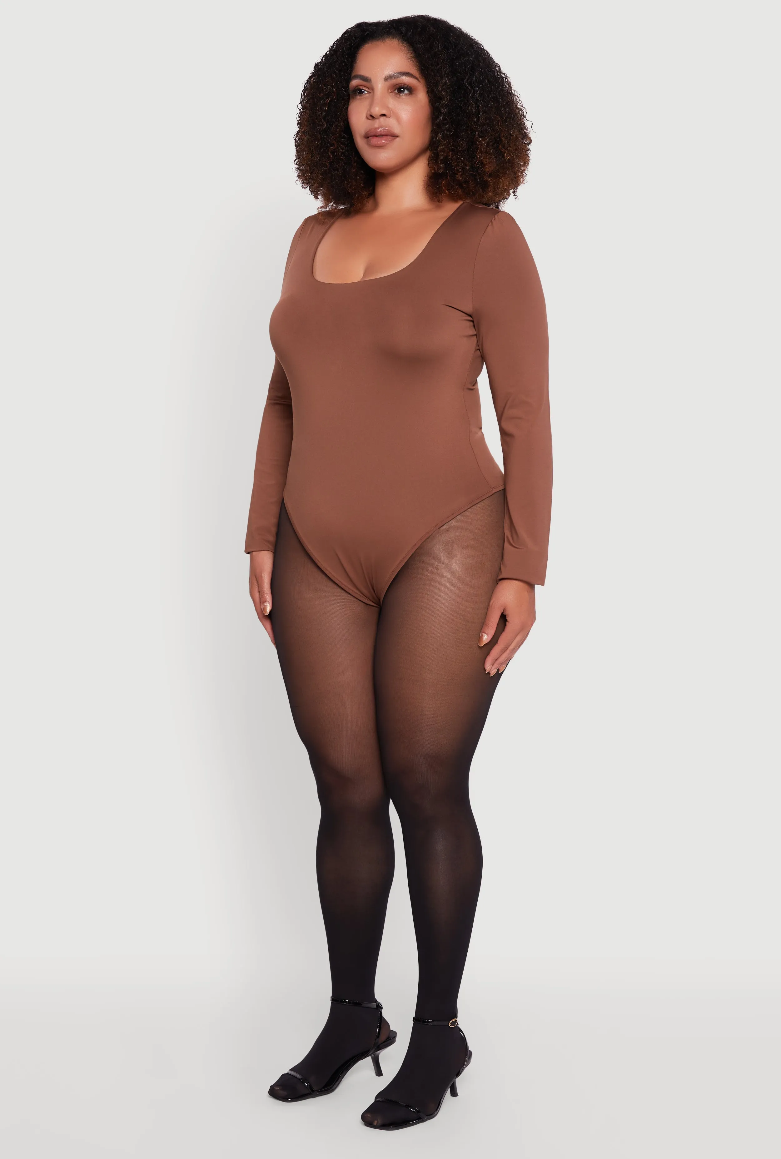 Plus Size Solid Scoop Neck Long Sleeve Bodysuit sold by Rainbow product image thumbnail 5