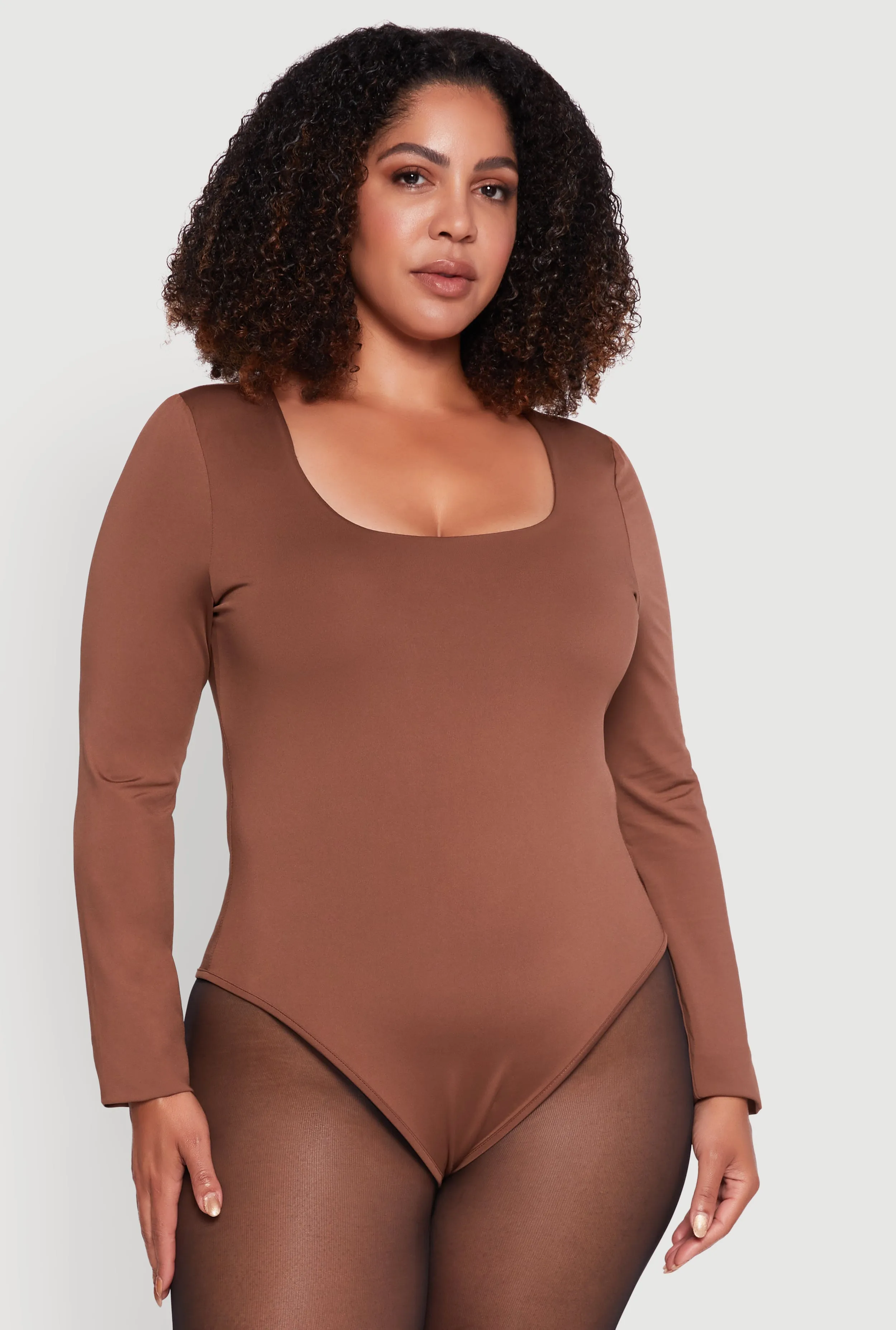 Plus Size Solid Scoop Neck Long Sleeve Bodysuit sold by Rainbow product image thumbnail 2