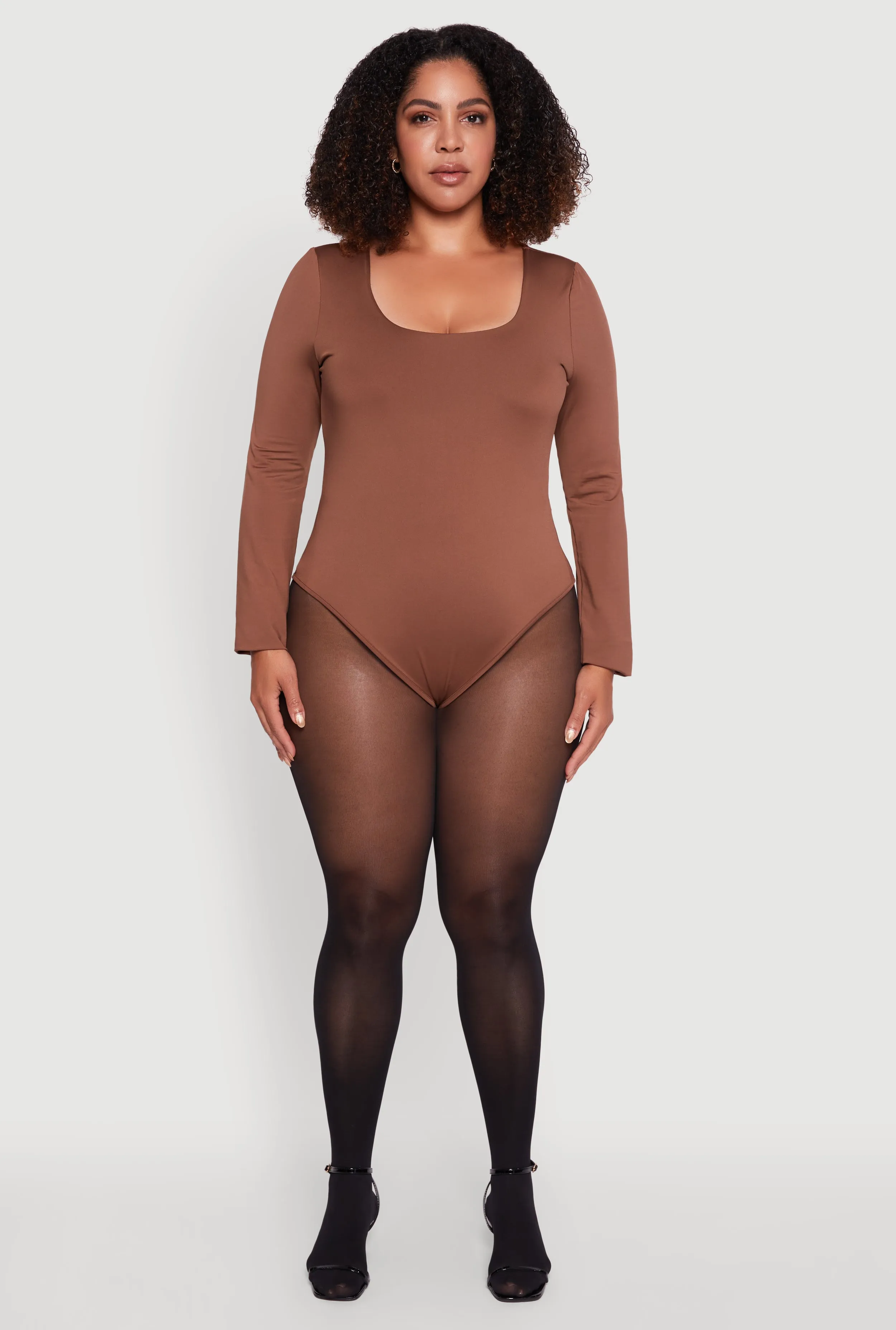 Plus Size Solid Scoop Neck Long Sleeve Bodysuit sold by Rainbow product image thumbnail 3
