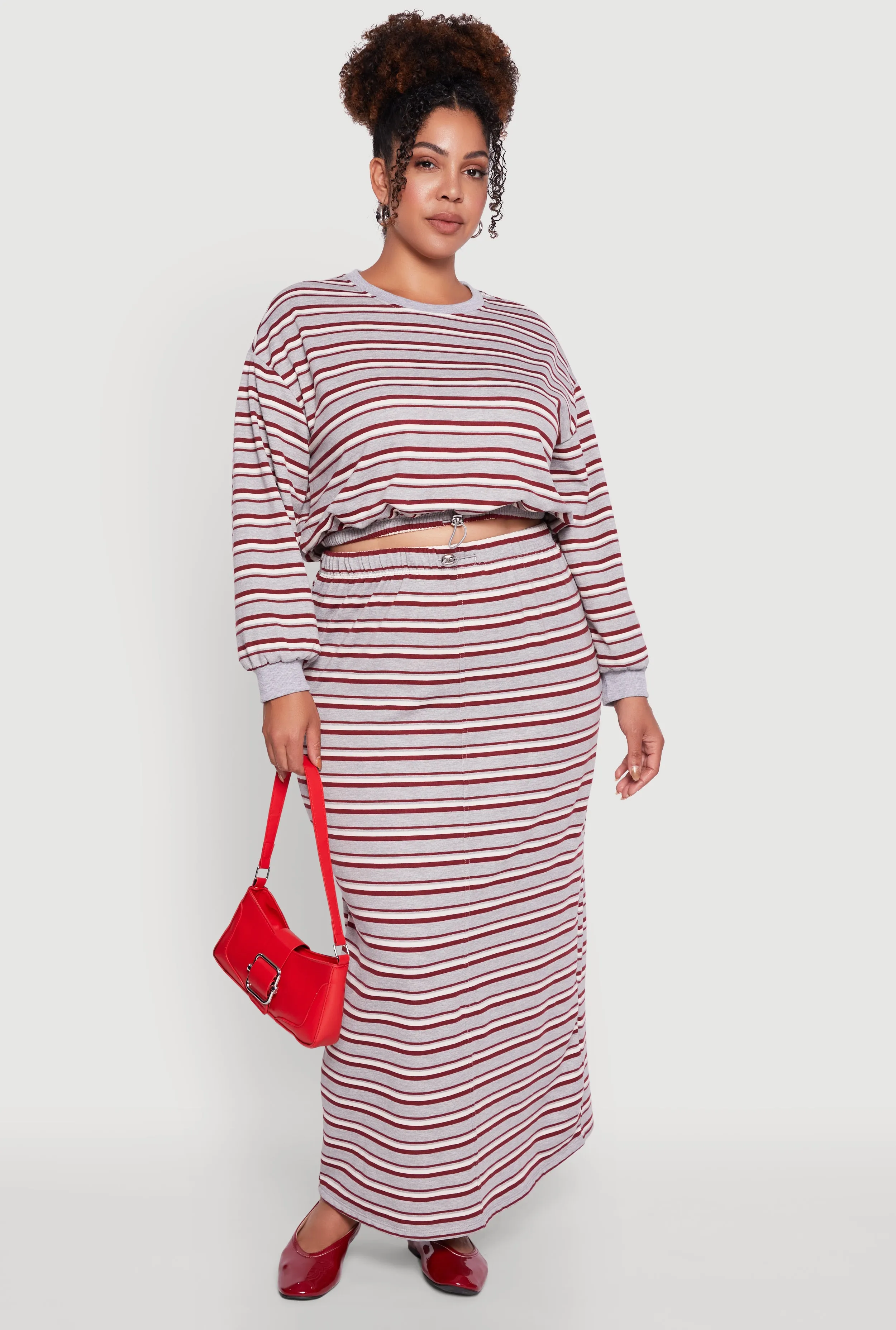 Plus Size Striped Toggle Drawstring Waist Maxi Skirt sold by Rainbow