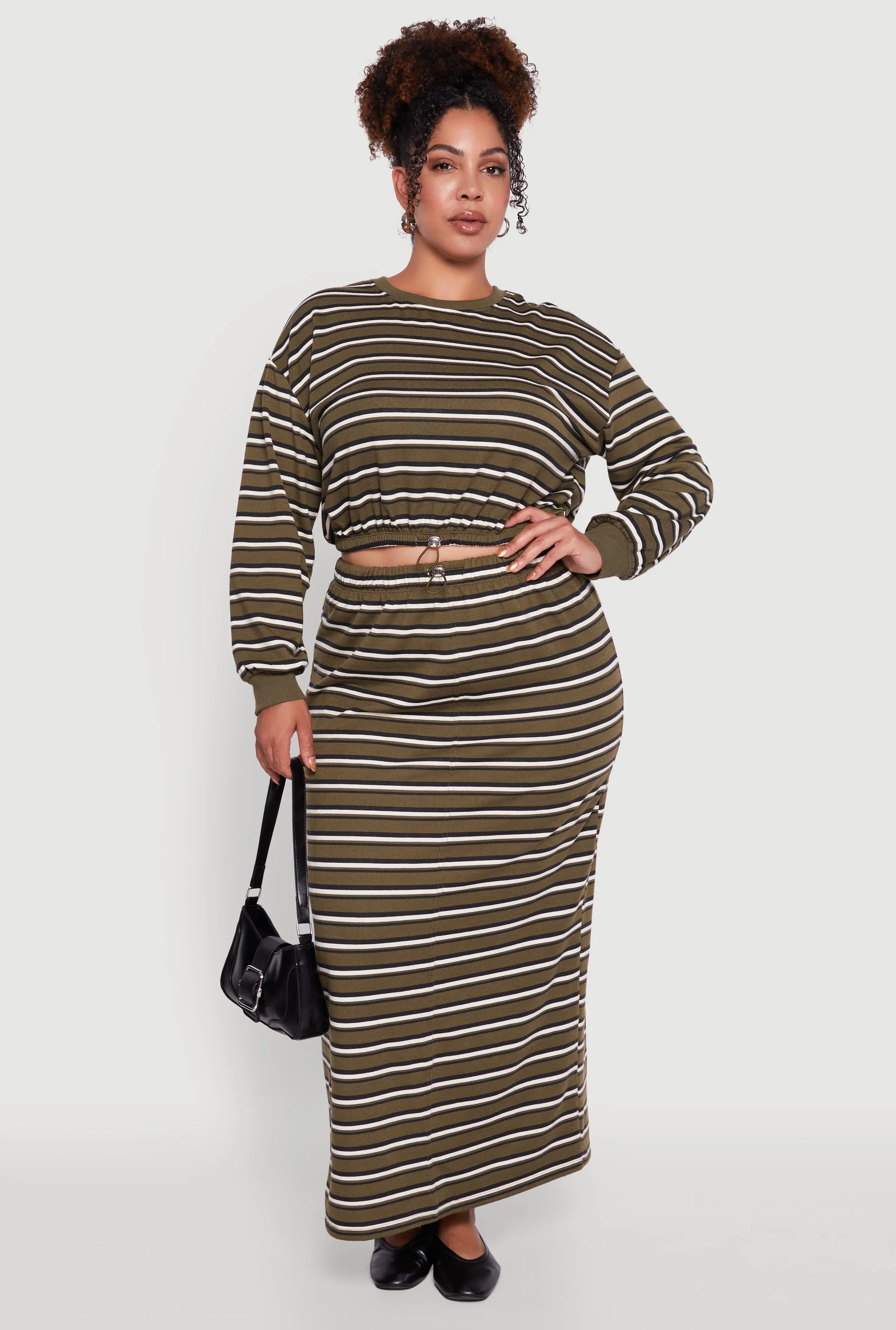 Plus Size Striped Toggle Drawstring Waist Maxi Skirt sold by Rainbow product image thumbnail 3