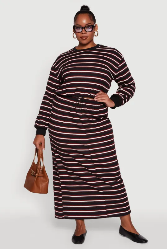 Plus Size Striped Toggle Drawstring Waist Maxi Skirt sold by Rainbow