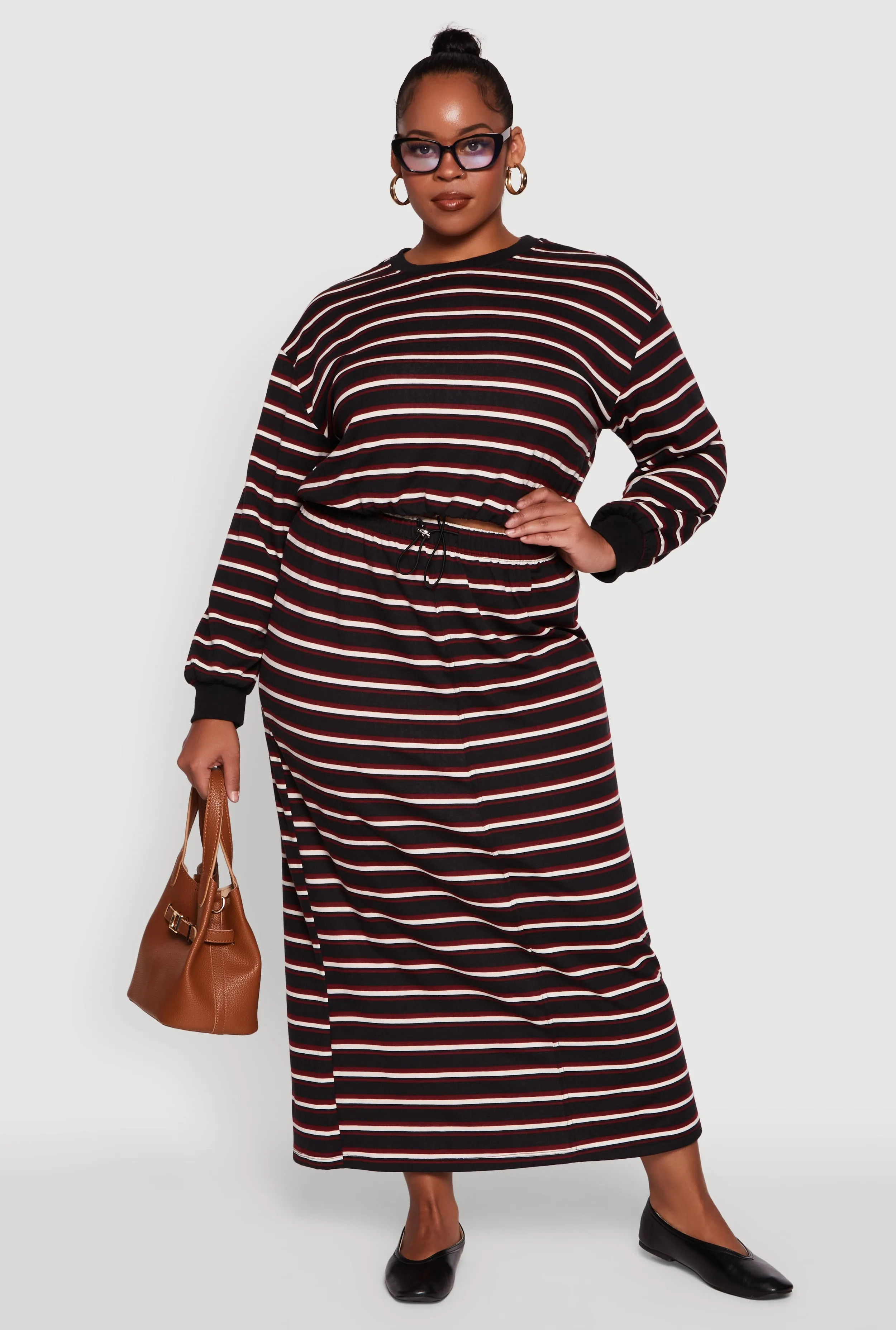 Plus Size Striped Toggle Drawstring Waist Maxi Skirt sold by Rainbow