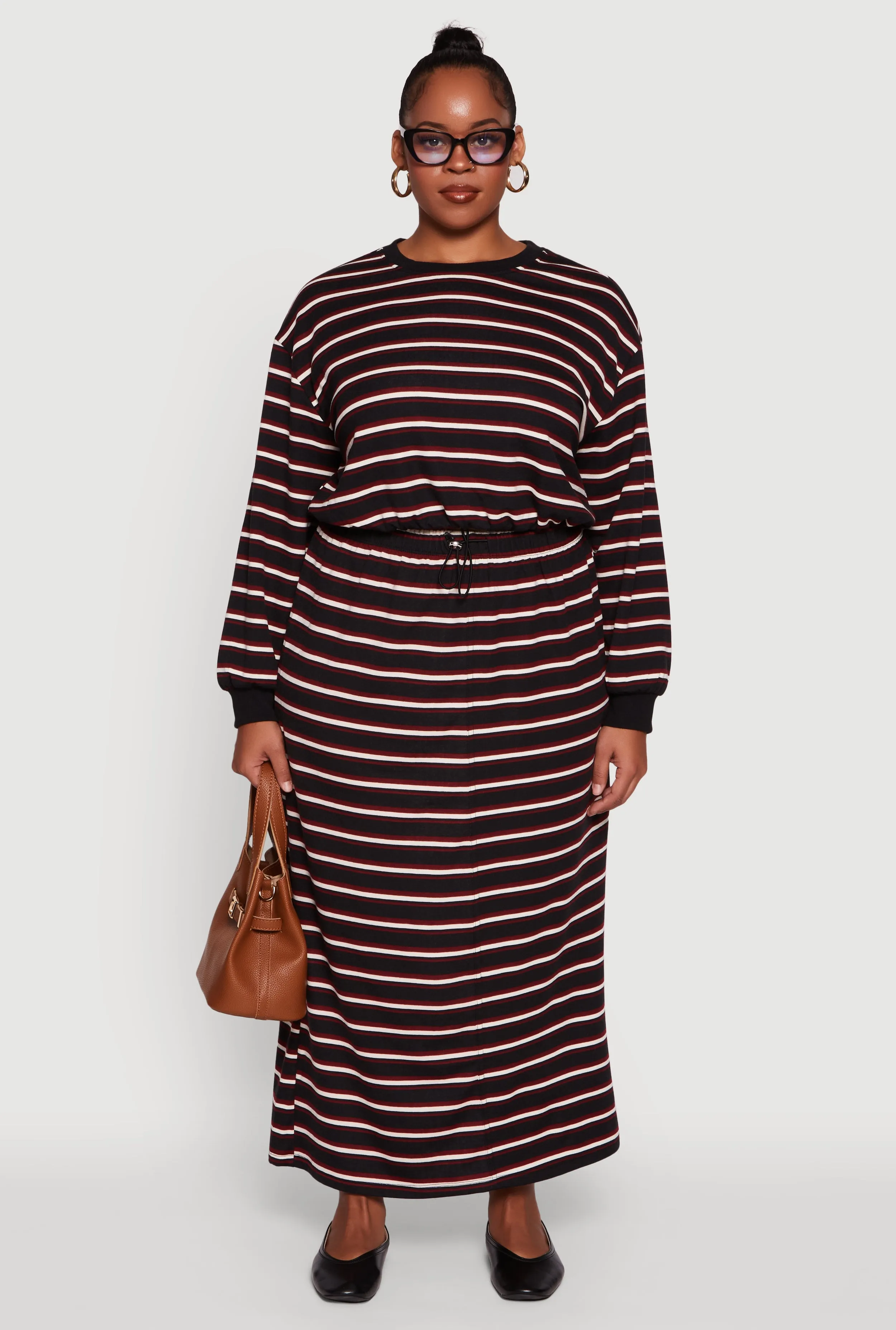 Plus Size Striped Toggle Drawstring Waist Maxi Skirt sold by Rainbow product image thumbnail 2