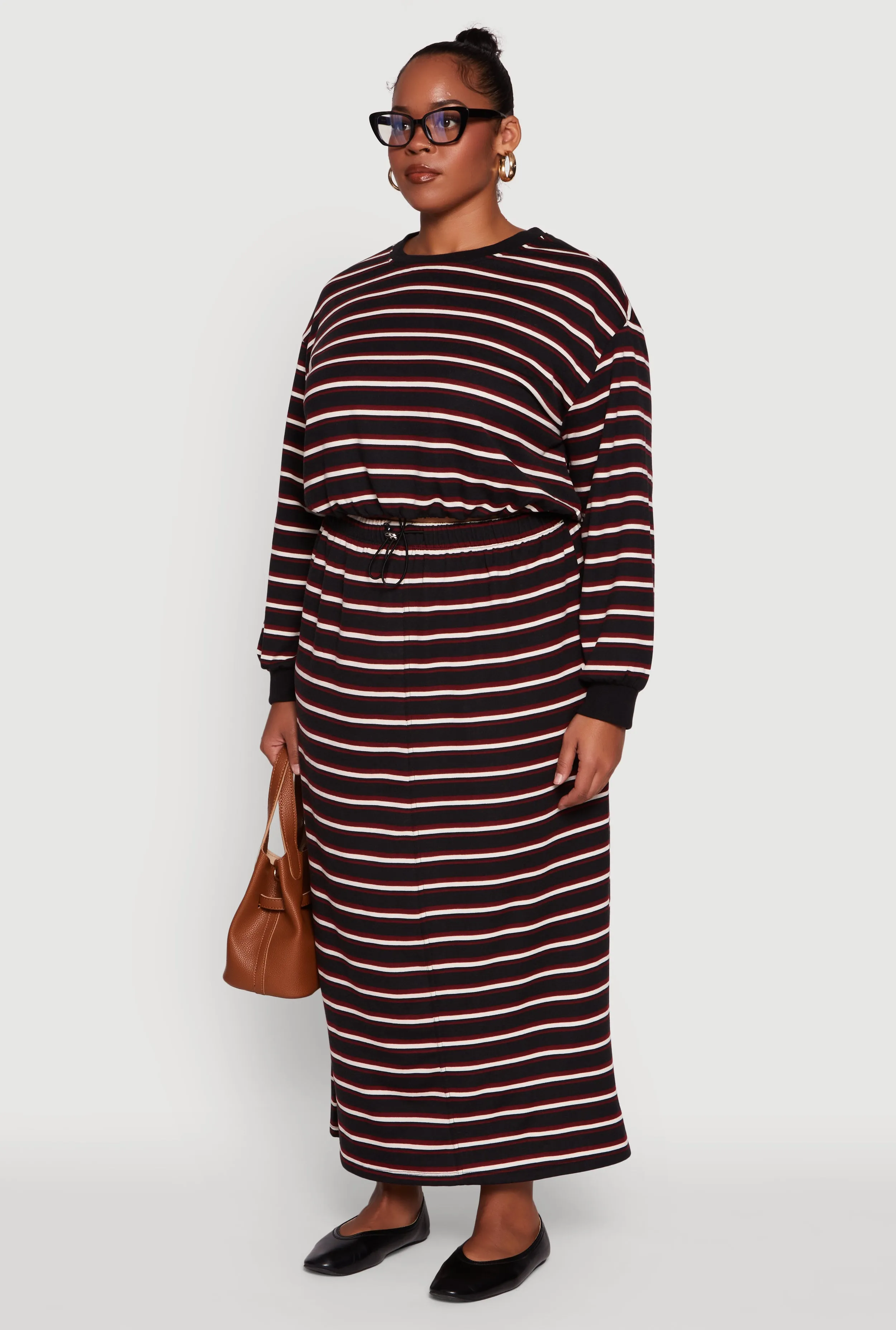 Plus Size Striped Cropped Toggle Drawstring Hem Sweatshirt sold by Rainbow product image thumbnail 5