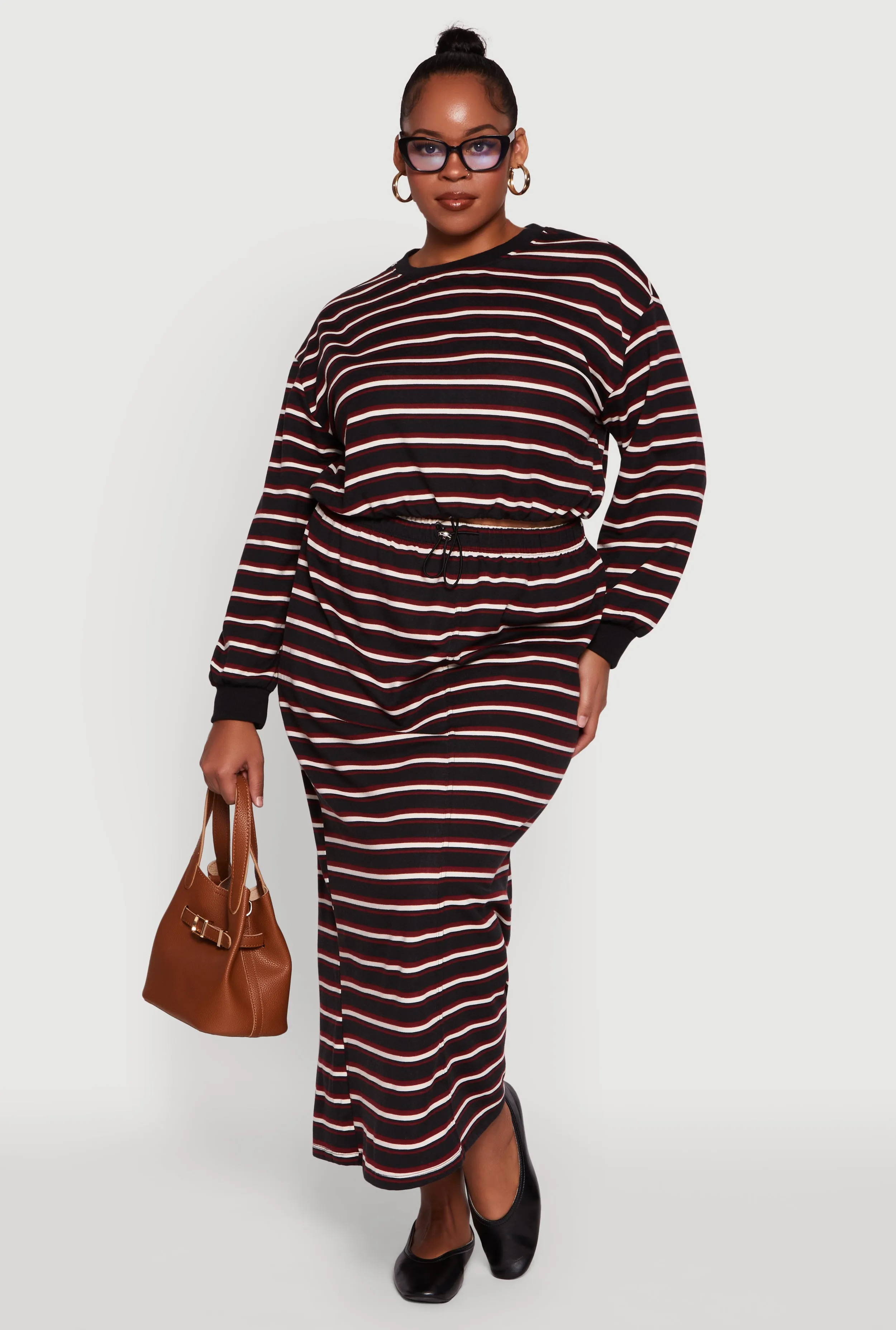 Plus Size Striped Cropped Toggle Drawstring Hem Sweatshirt sold by Rainbow product image thumbnail 2