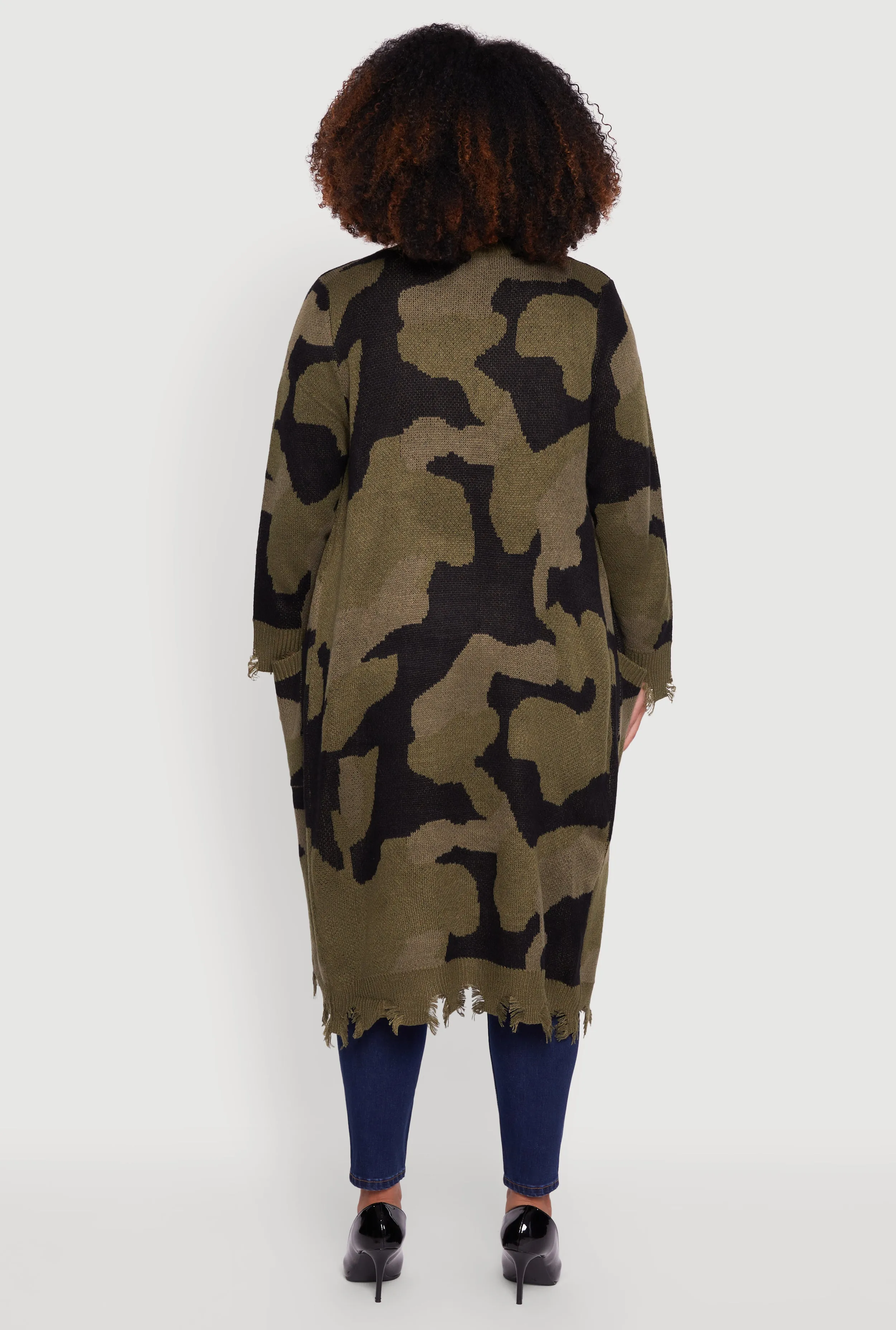 Plus Size Camo Open Front Long Cardigan with Pockets sold by Rainbow product image thumbnail 5
