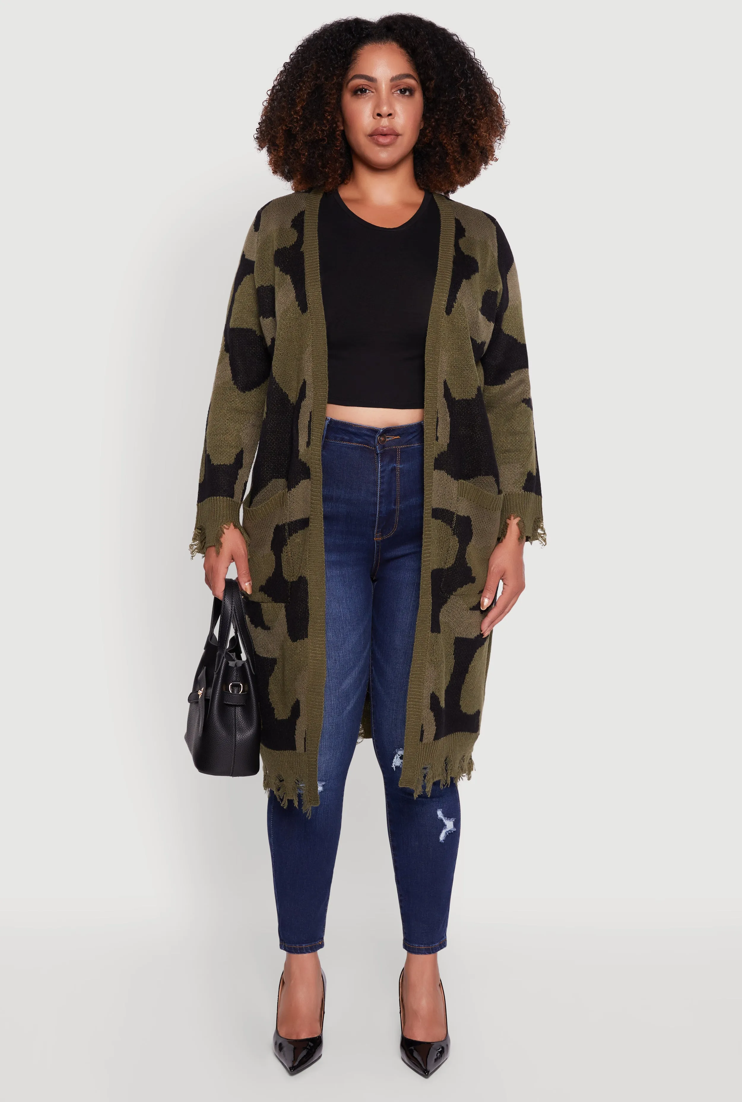 Plus Size Camo Open Front Long Cardigan with Pockets sold by Rainbow product image thumbnail 2