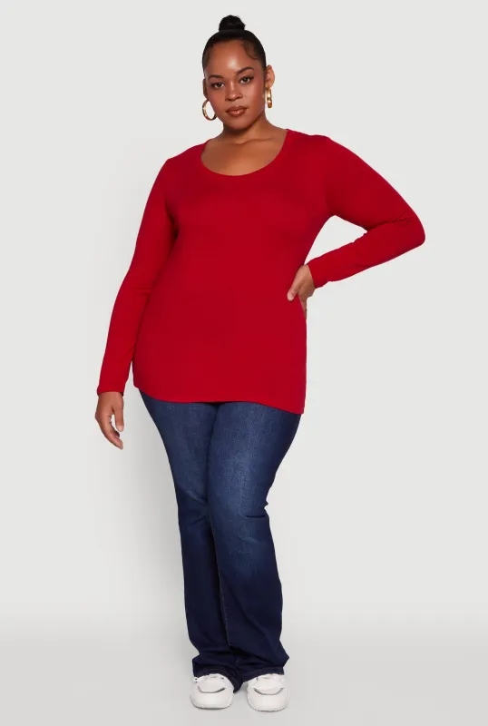 Plus Size Long Sleeve Scoop Neck Tee sold by Rainbow
