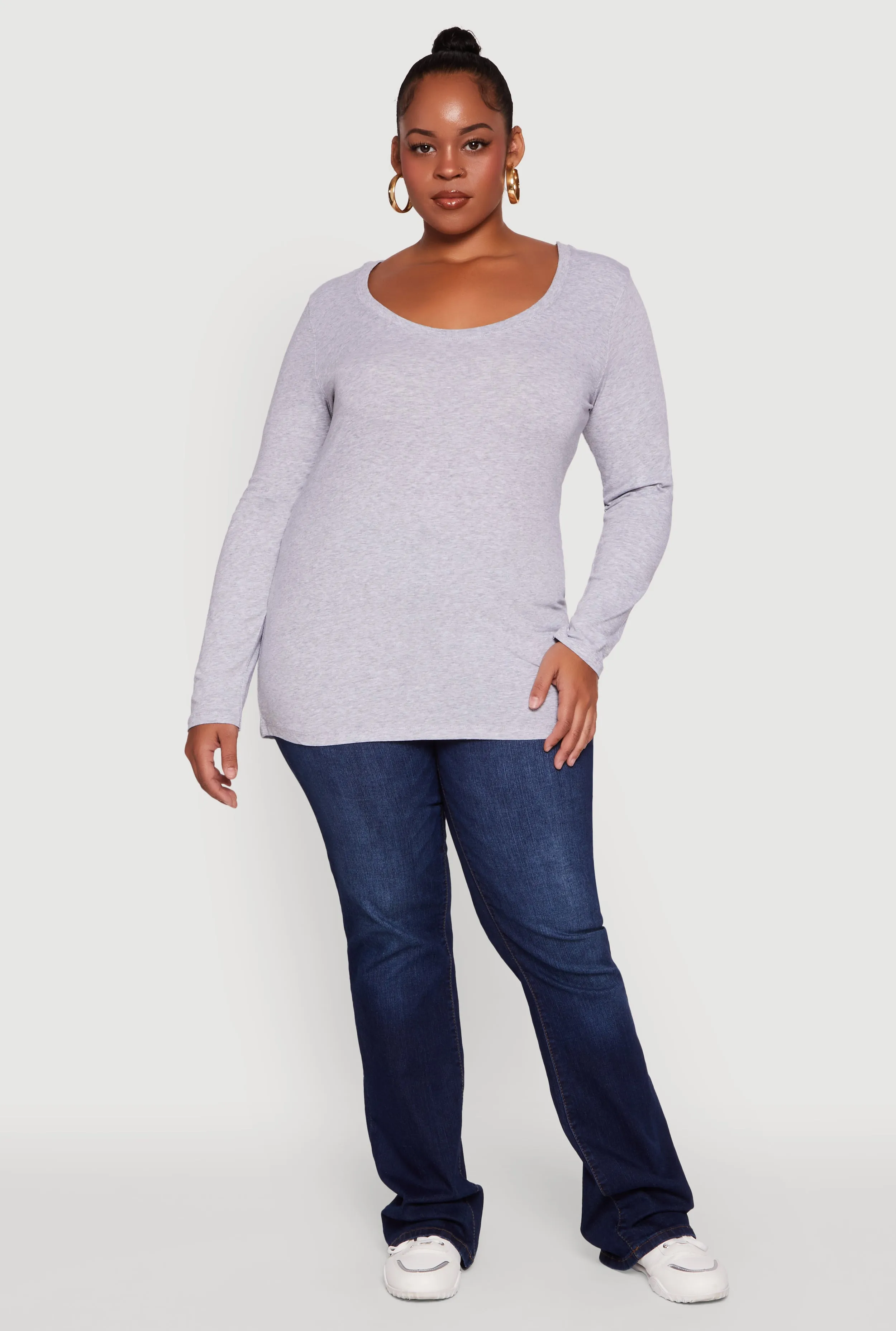 Plus Size Long Sleeve Scoop Neck Tee sold by Rainbow