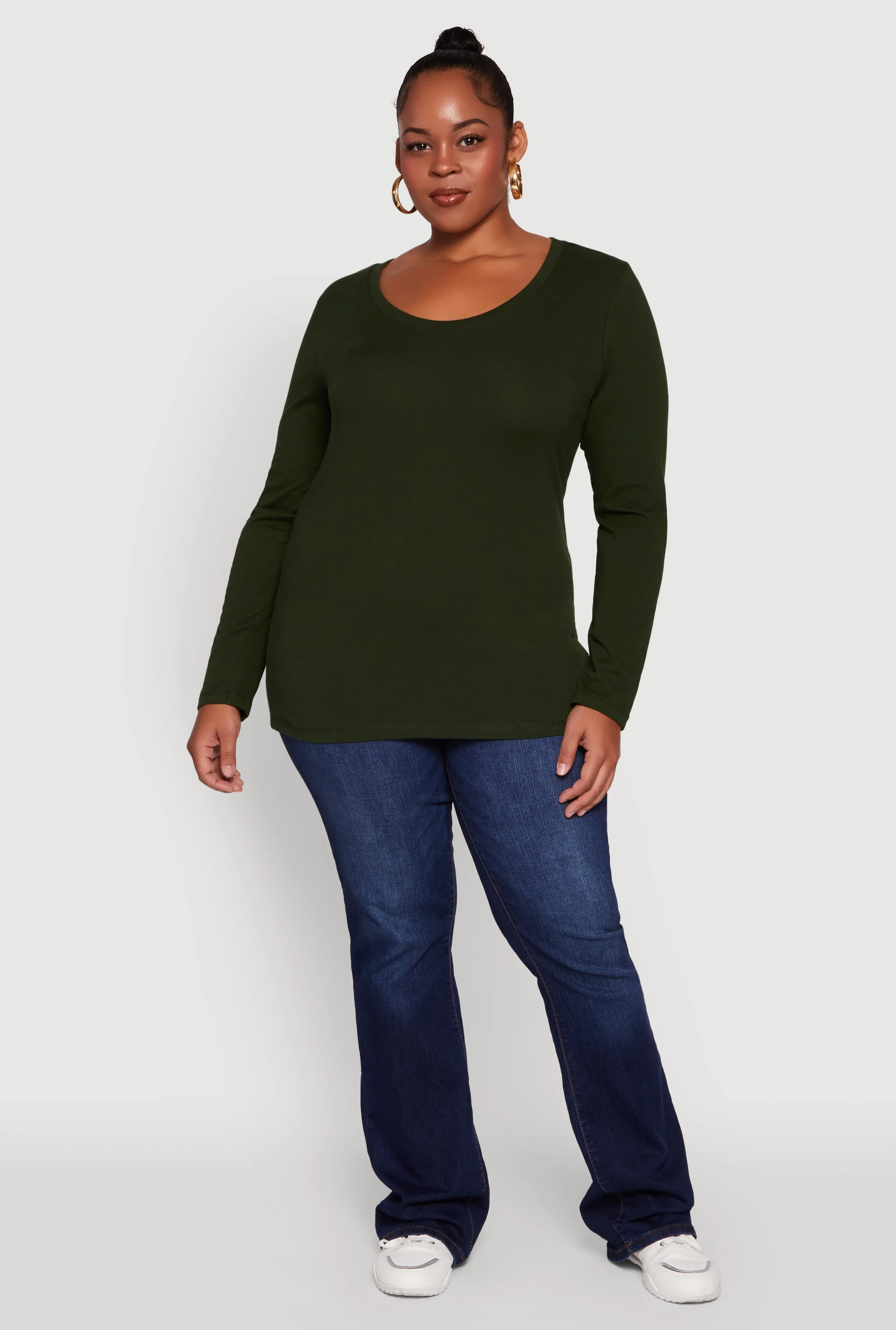Plus Size Long Sleeve Scoop Neck Tee sold by Rainbow