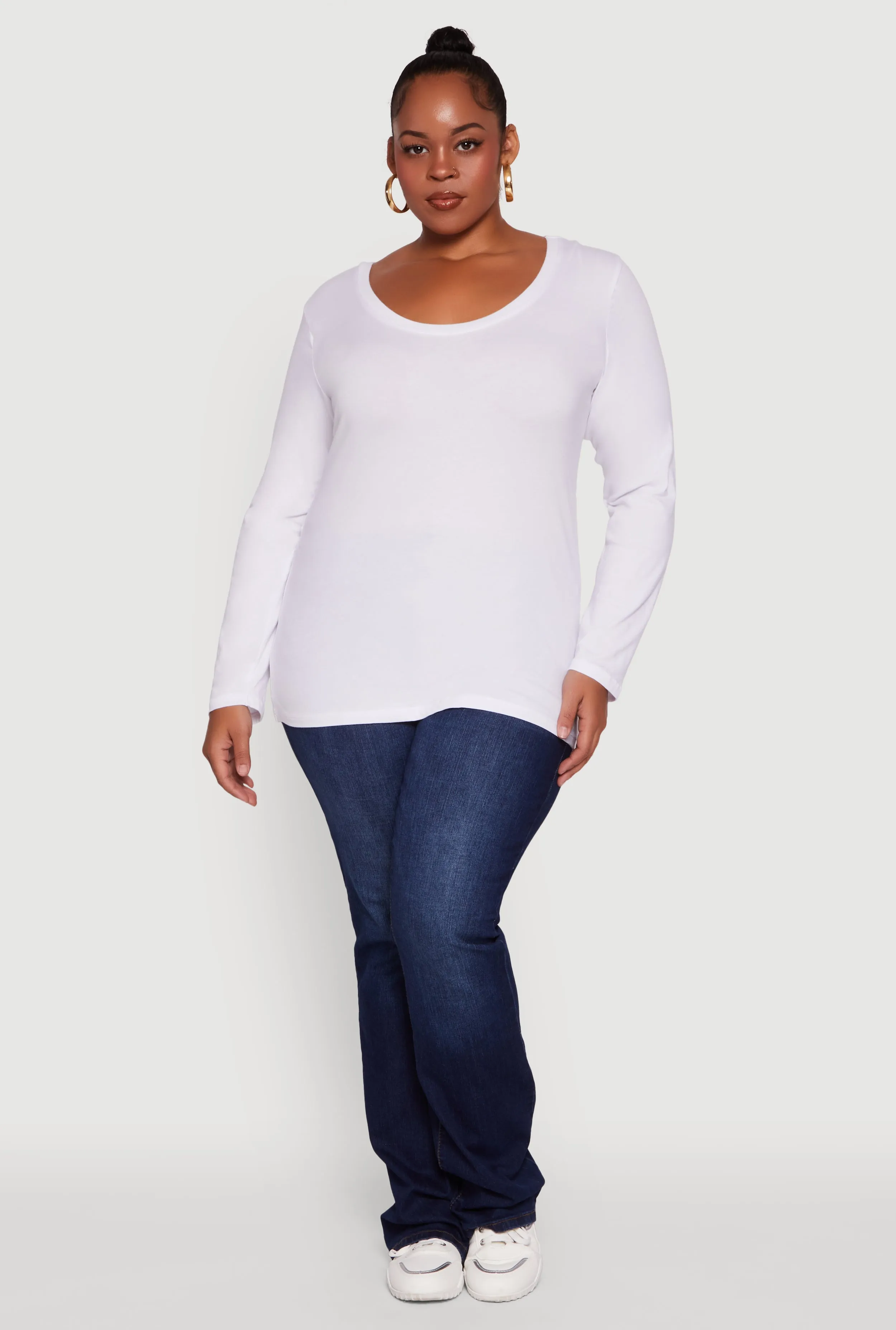 Plus Size Long Sleeve Scoop Neck Tee sold by Rainbow