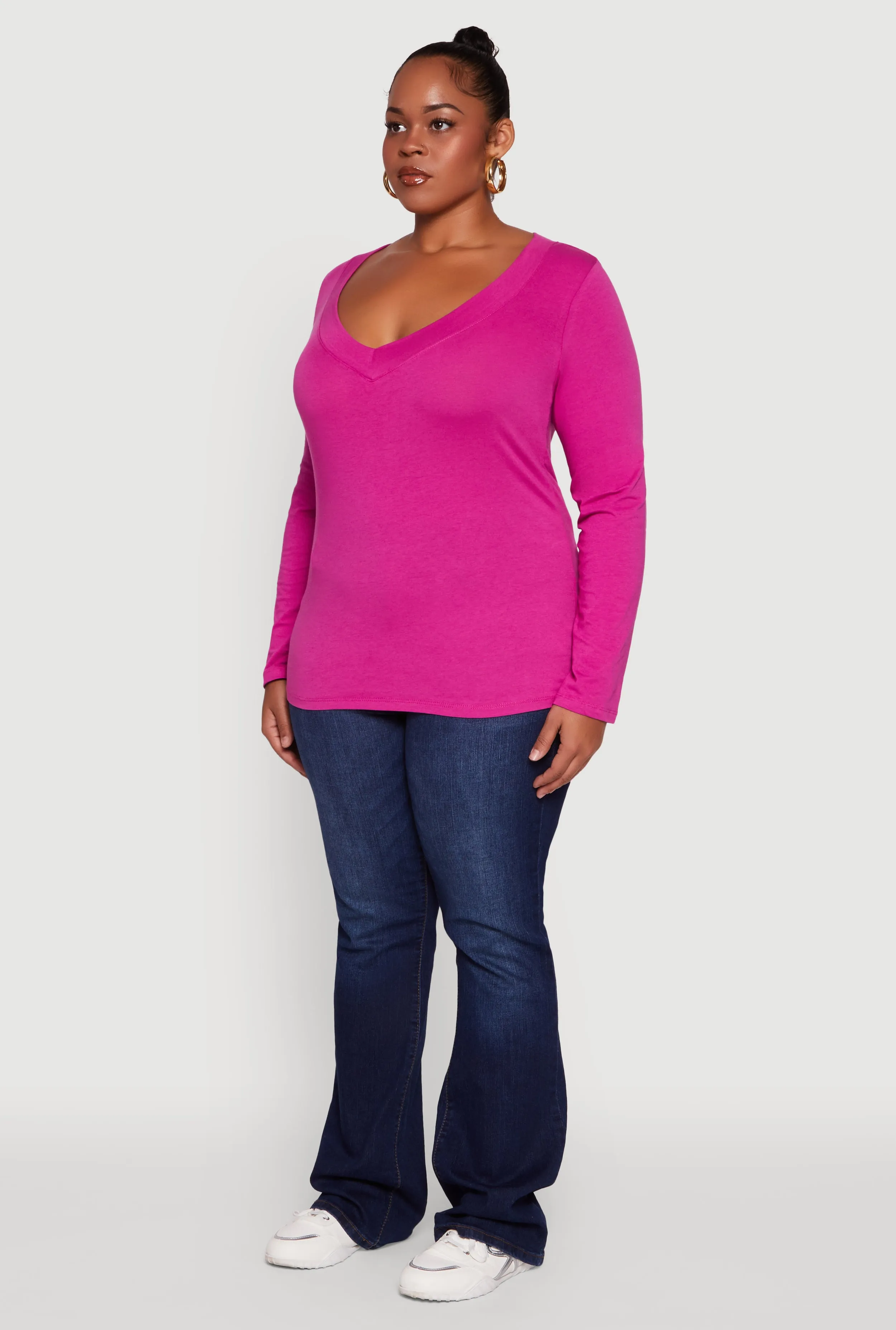 Plus Size Long Sleeve V-Neck Basic Tee sold by Rainbow product image thumbnail 5
