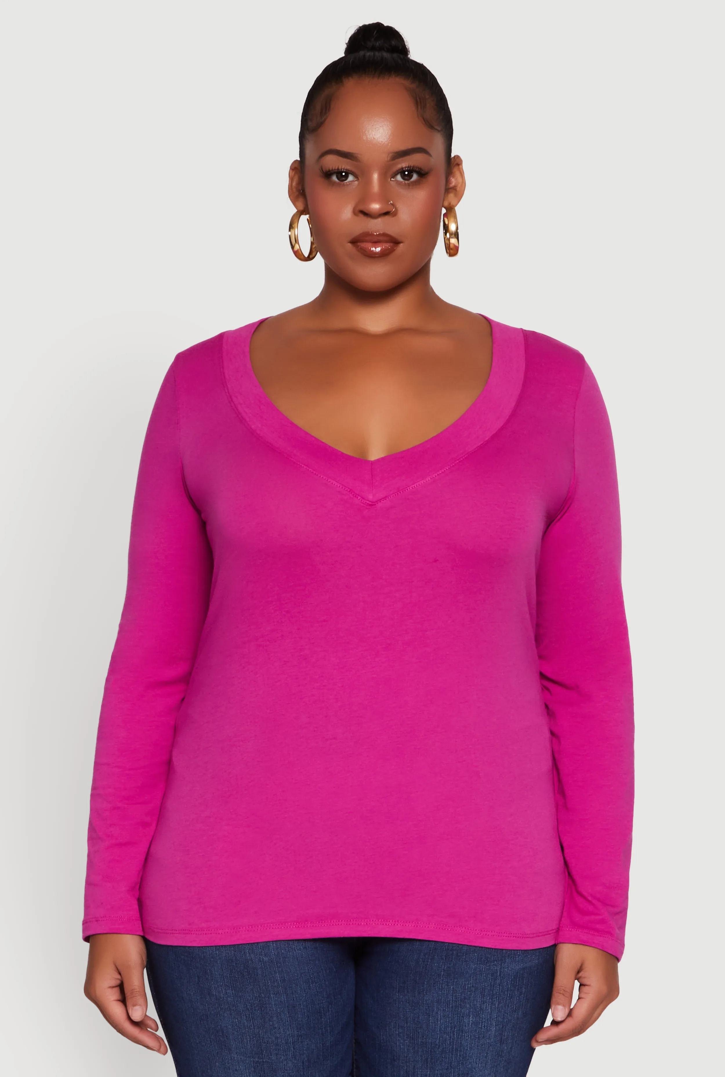 Plus Size Long Sleeve V-Neck Basic Tee sold by Rainbow product image thumbnail 2