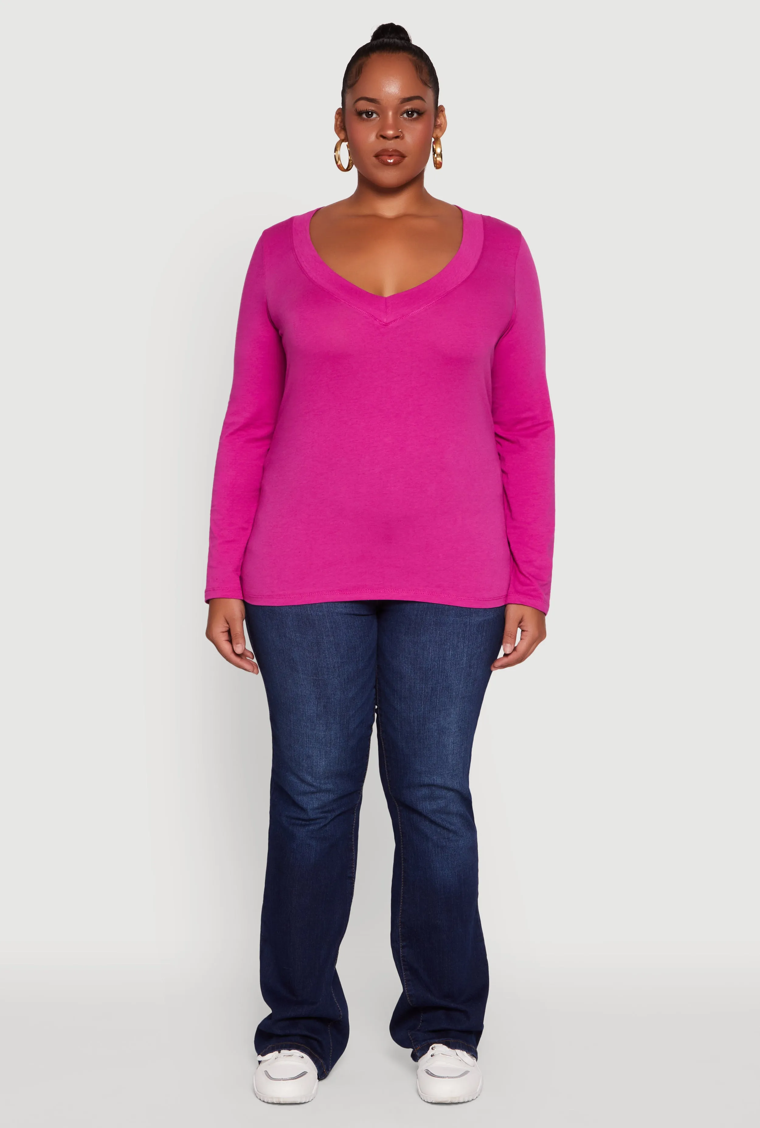 Plus Size Long Sleeve V-Neck Basic Tee sold by Rainbow product image thumbnail 3