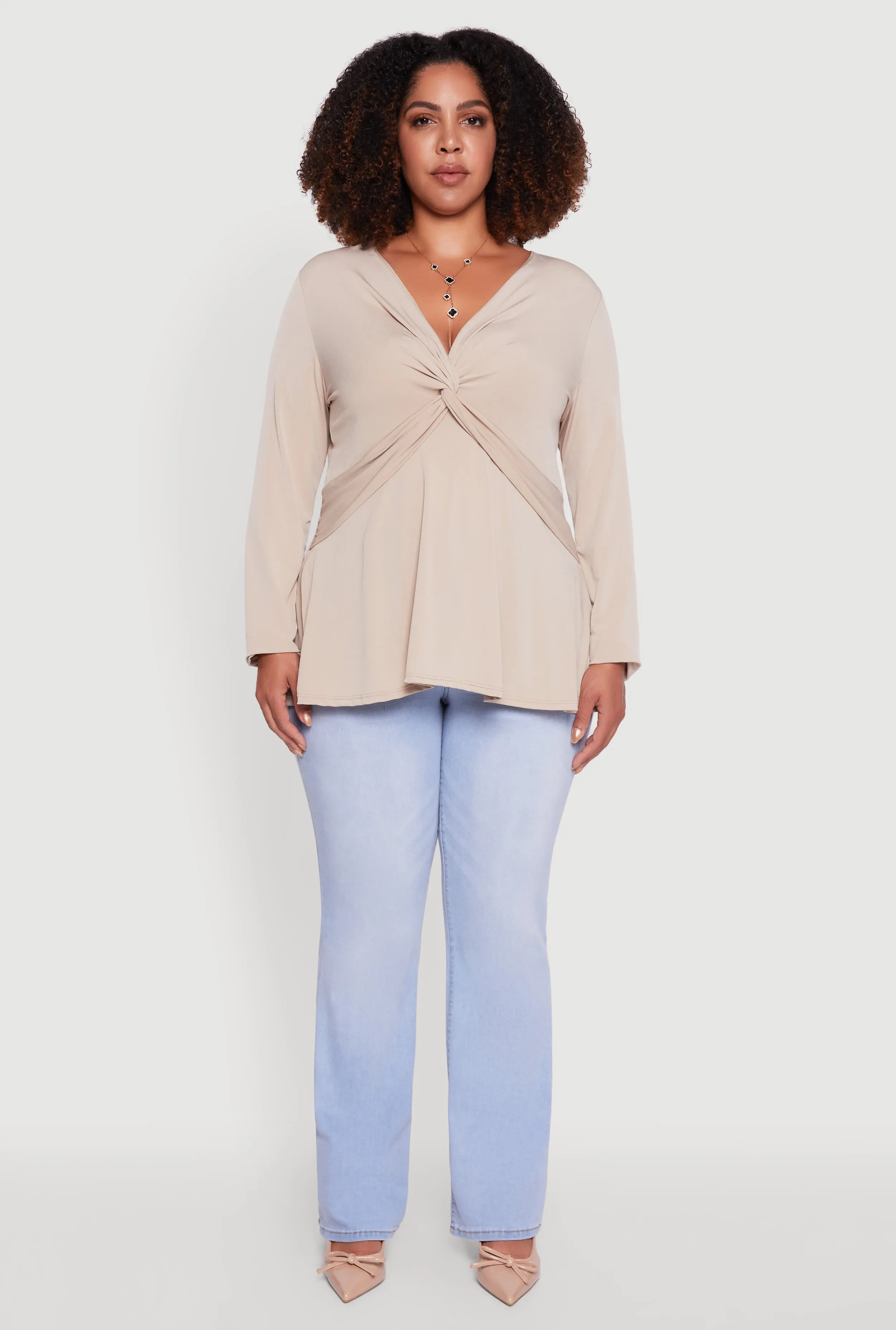 Plus Size Twist Front Long Sleeve Blouse sold by Rainbow product image thumbnail 3