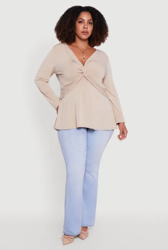 Plus Size Twist Front Long Sleeve Blouse sold by Rainbow