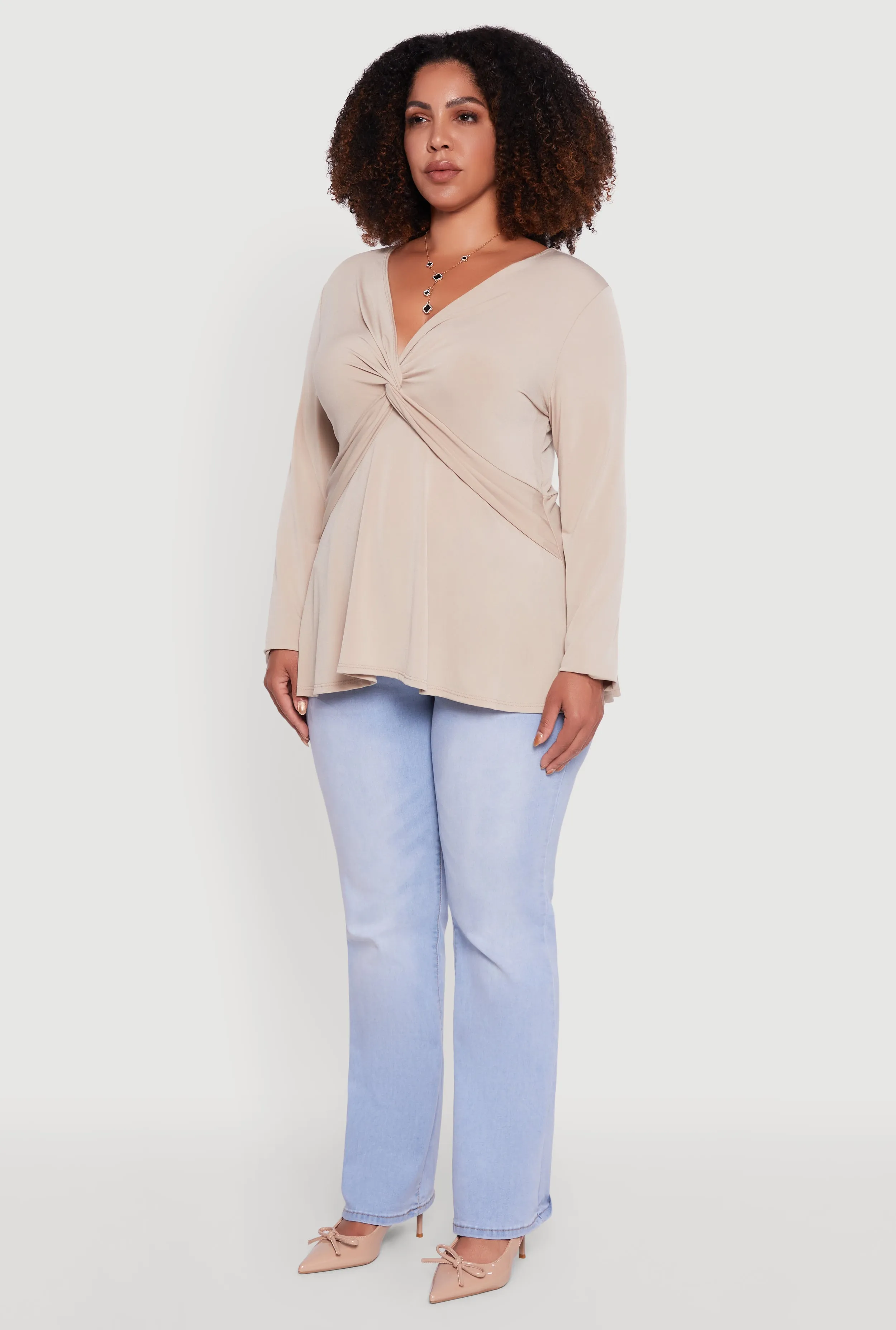 Plus Size Twist Front Long Sleeve Blouse sold by Rainbow product image thumbnail 5