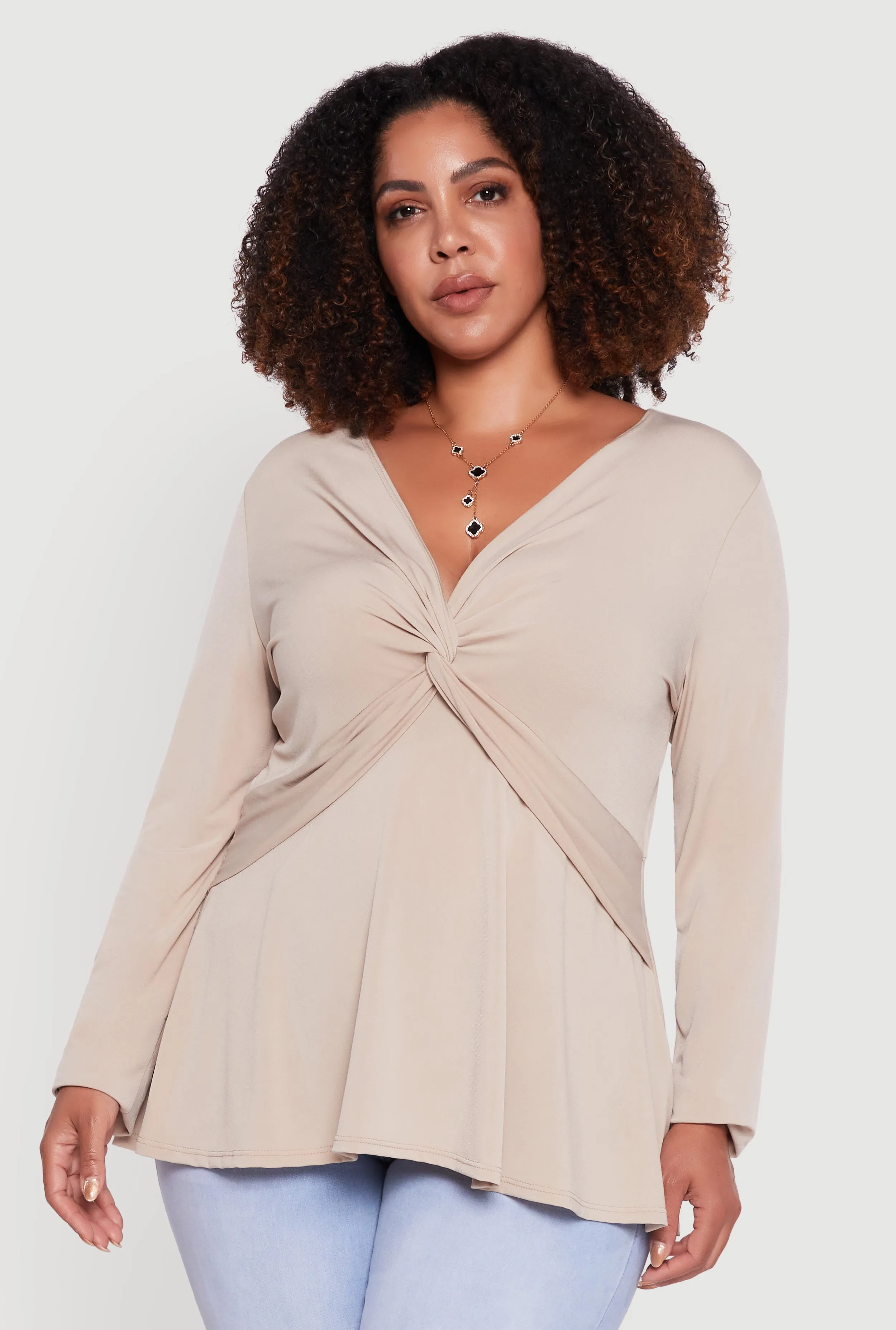 Plus Size Twist Front Long Sleeve Blouse sold by Rainbow product image thumbnail 2