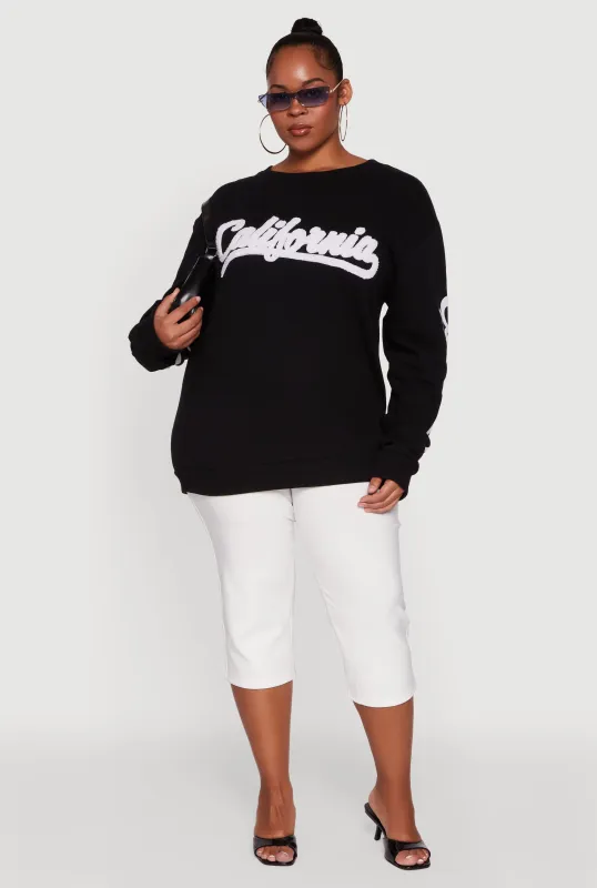 Plus Size Chenille California Pullover Sweatshirt sold by Rainbow
