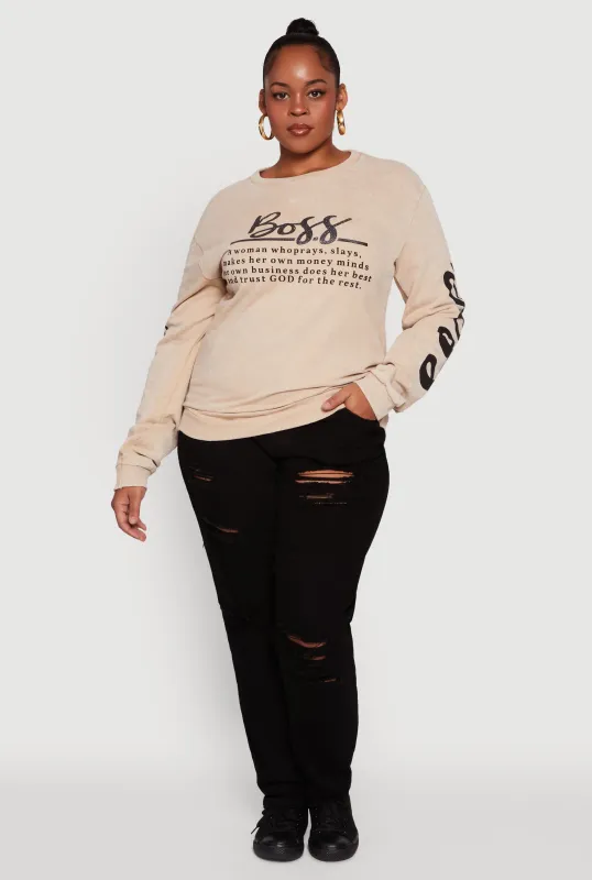 Plus Size Glitter Boss Graphic Pullover Sweatshirt sold by Rainbow