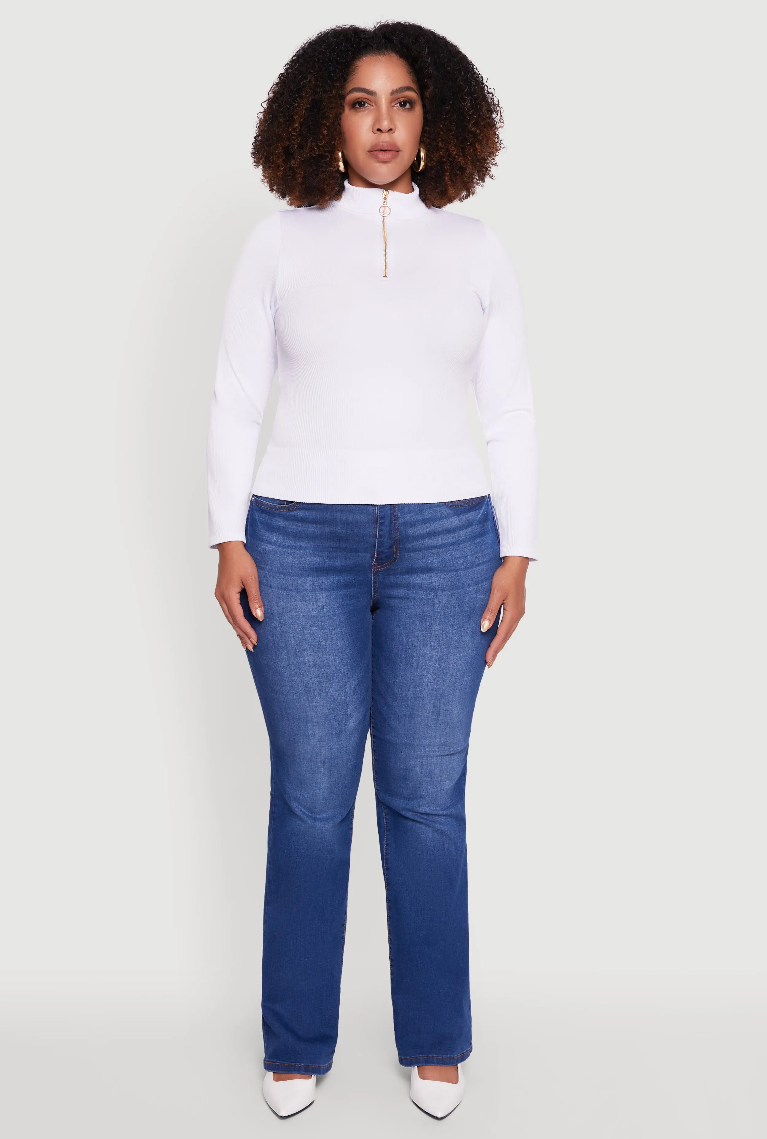 Plus Size Half Zip Rib Knit Mock Neck Top sold by Rainbow product image thumbnail 3