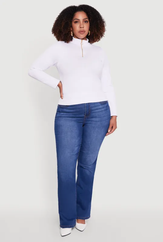 Plus Size Half Zip Rib Knit Mock Neck Top sold by Rainbow