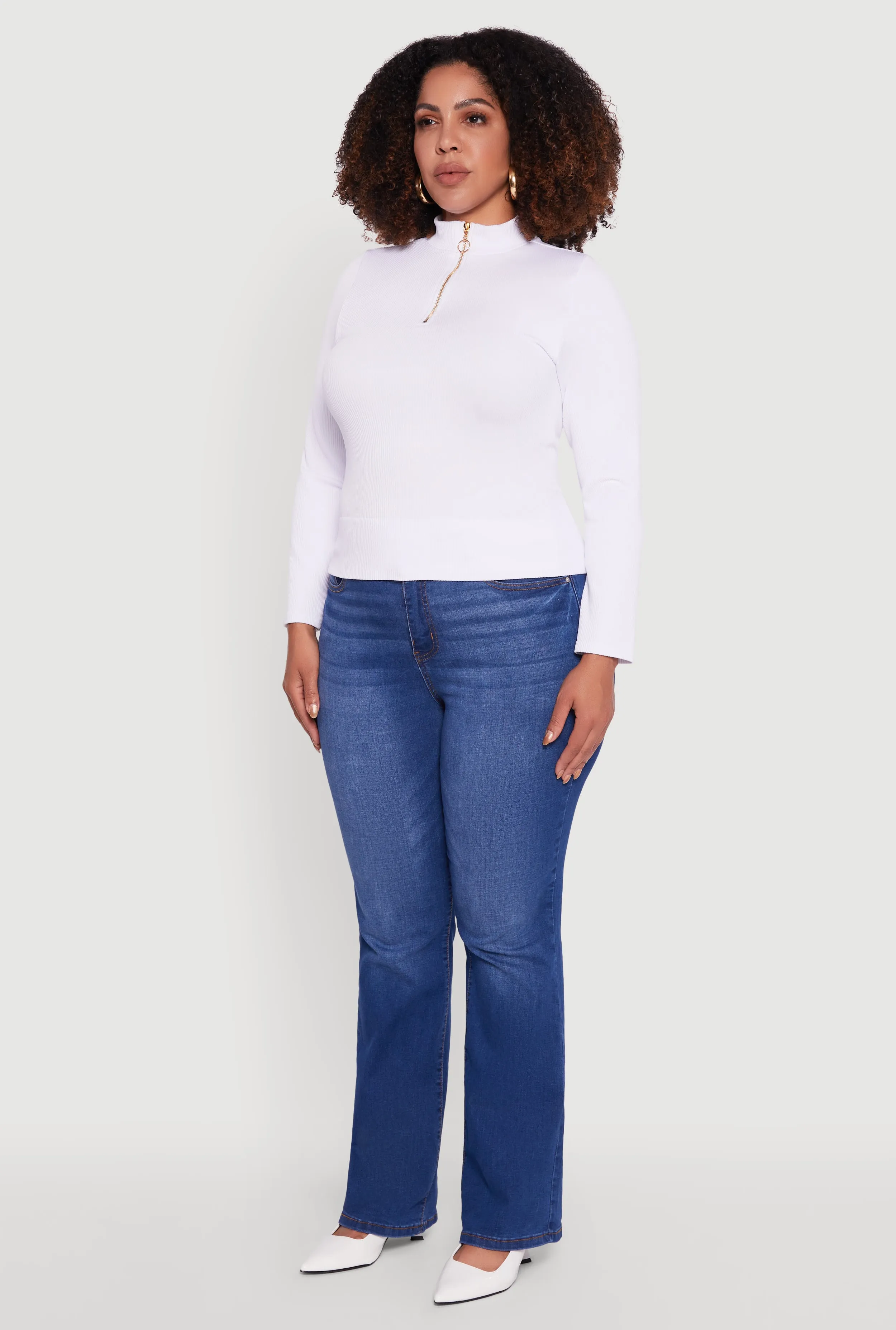 Plus Size Half Zip Rib Knit Mock Neck Top sold by Rainbow product image thumbnail 5