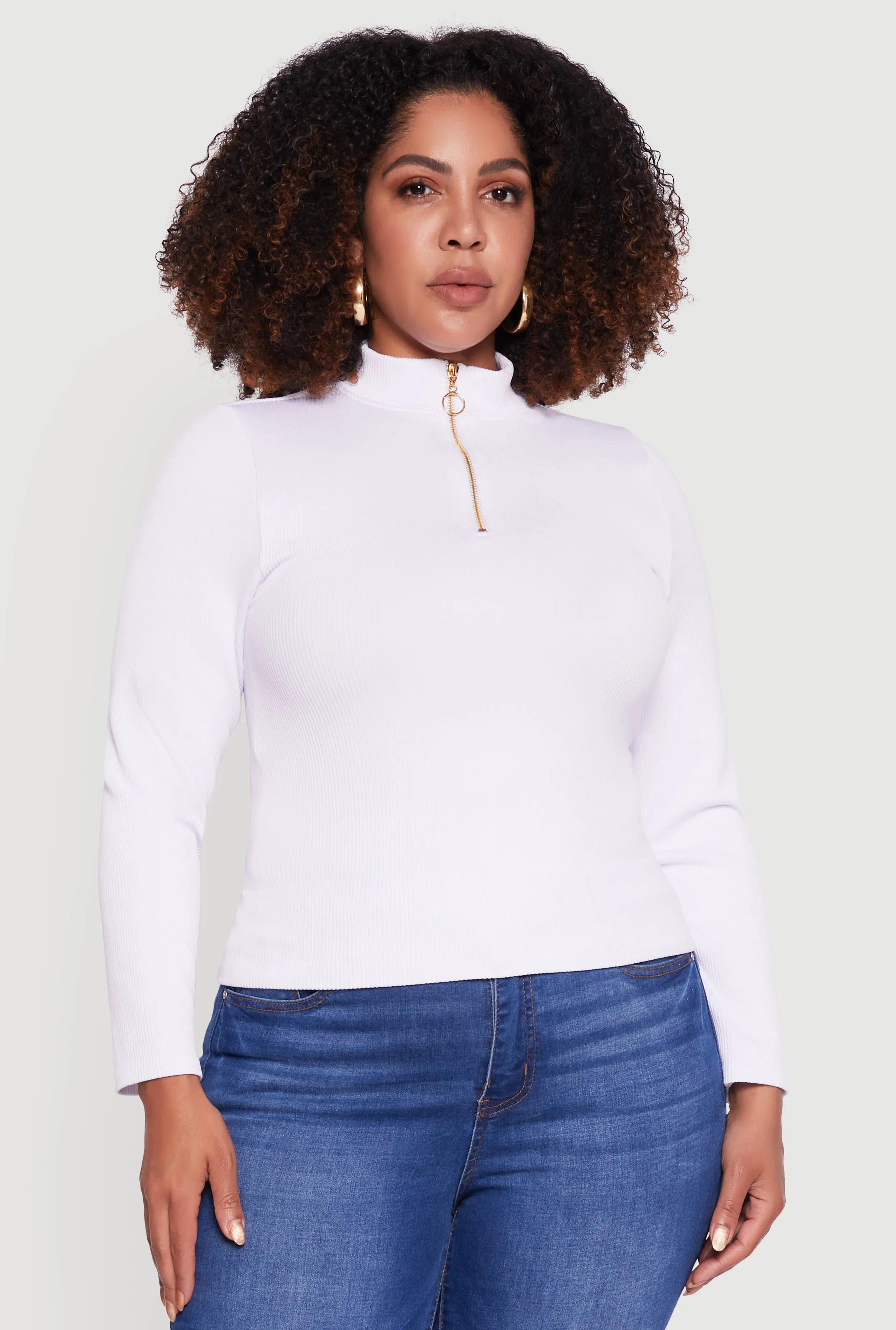 Plus Size Half Zip Rib Knit Mock Neck Top sold by Rainbow product image thumbnail 2