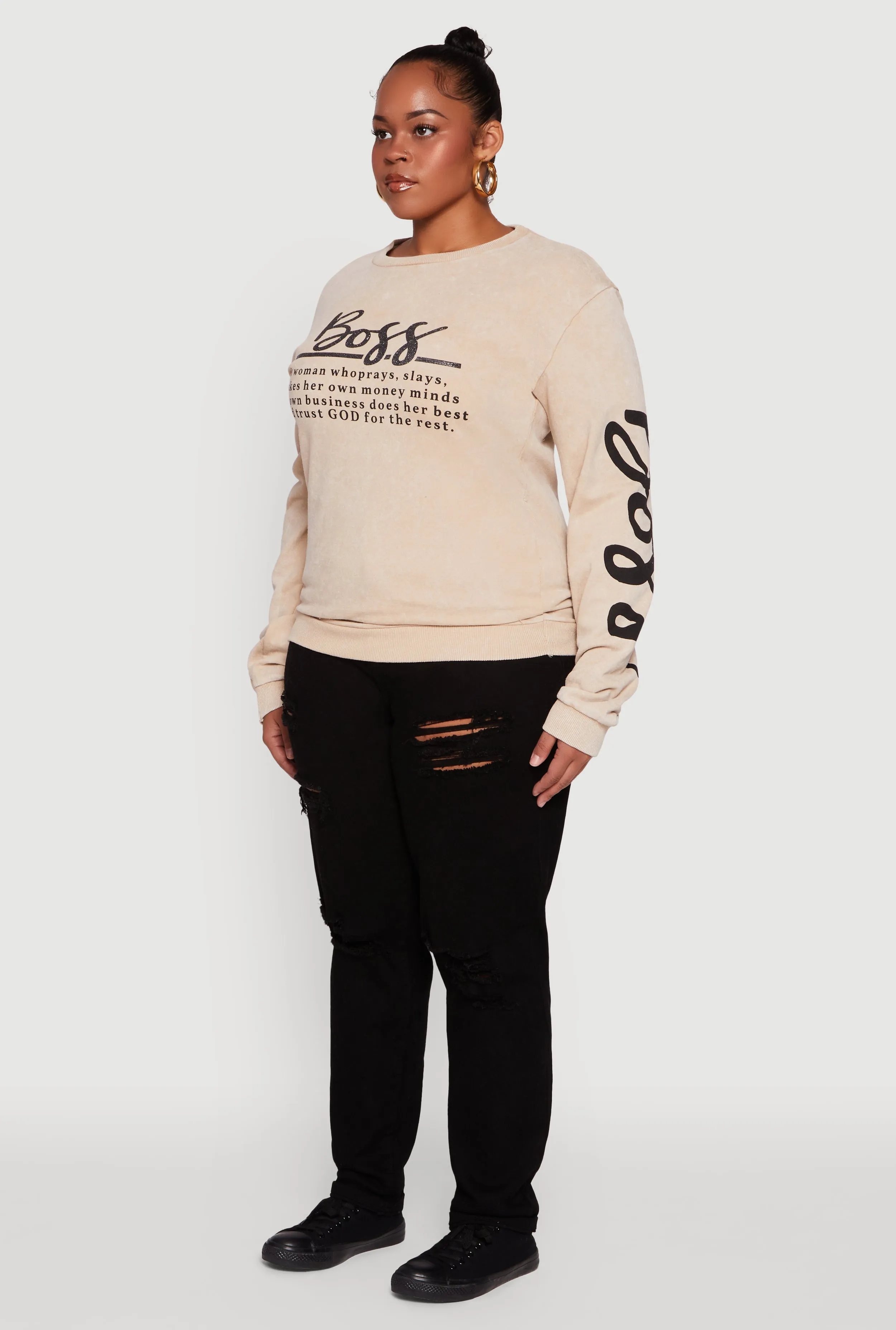 Plus Size Glitter Boss Graphic Pullover Sweatshirt sold by Rainbow product image thumbnail 5