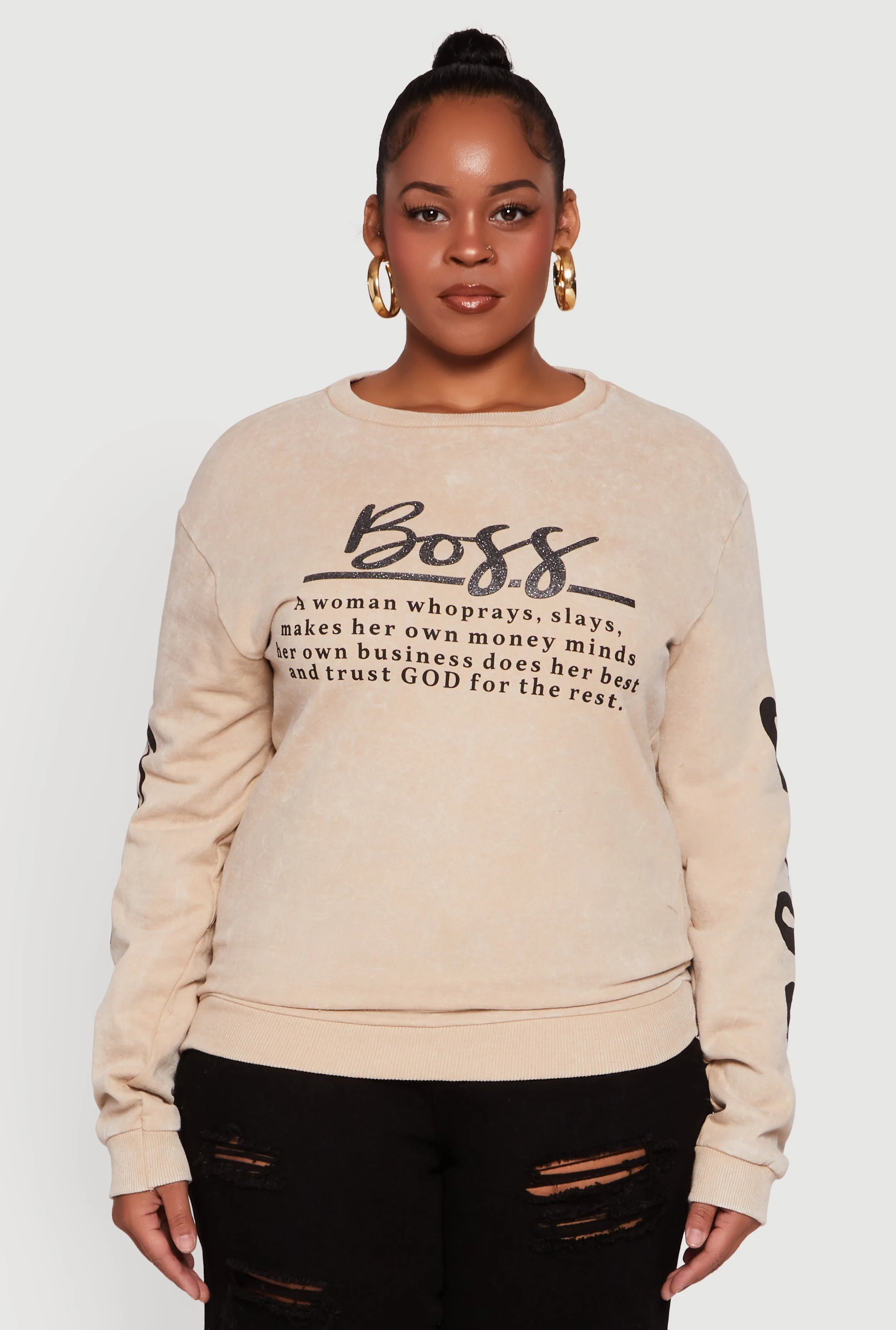 Plus Size Glitter Boss Graphic Pullover Sweatshirt sold by Rainbow product image thumbnail 2