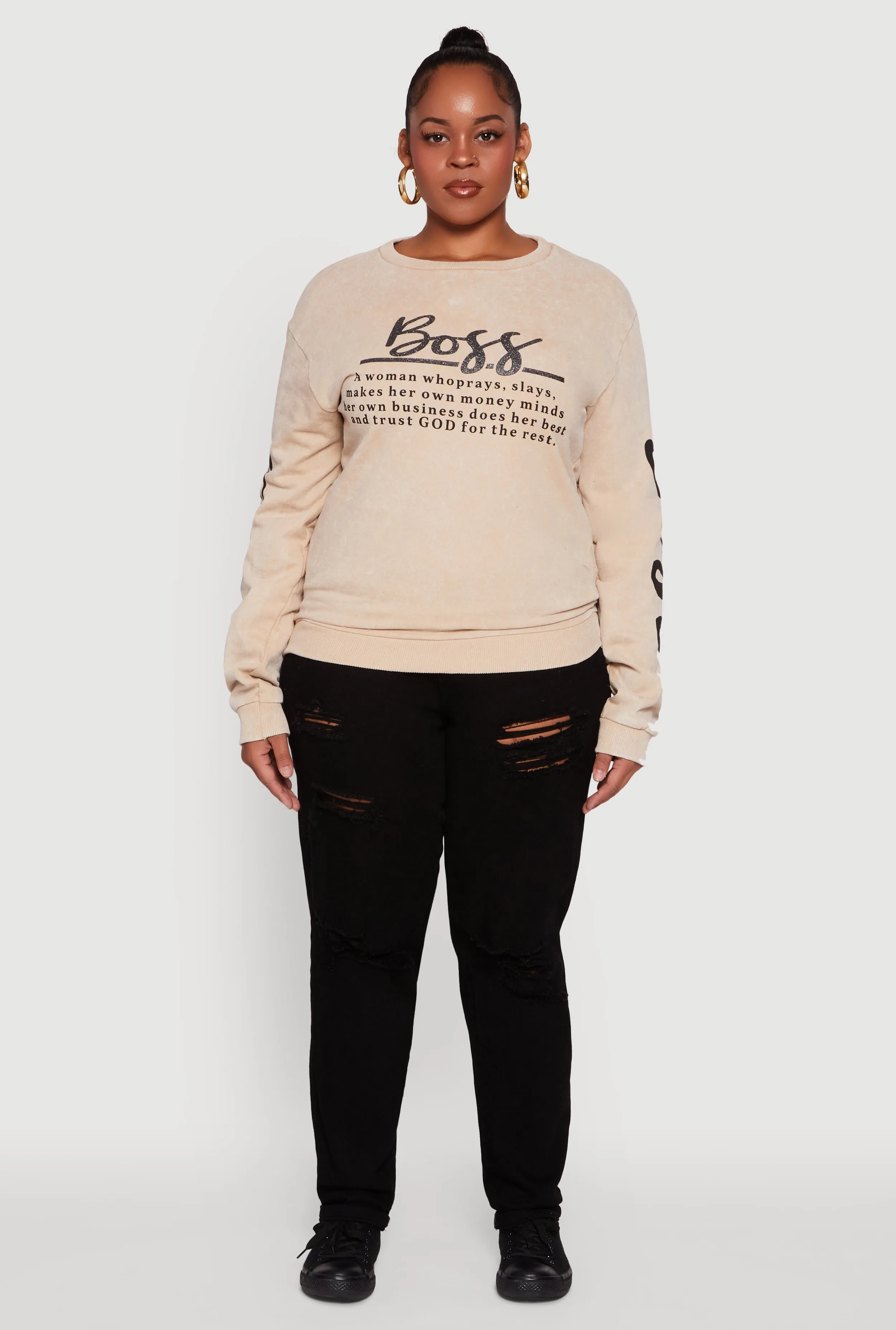 Plus Size Glitter Boss Graphic Pullover Sweatshirt sold by Rainbow product image thumbnail 3