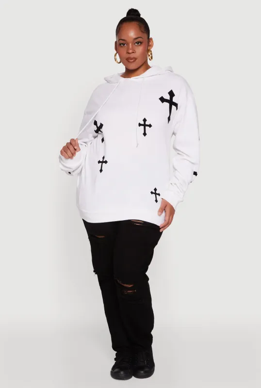 Plus Size Cross Graphic Print Fleece Pullover Hoodie sold by Rainbow