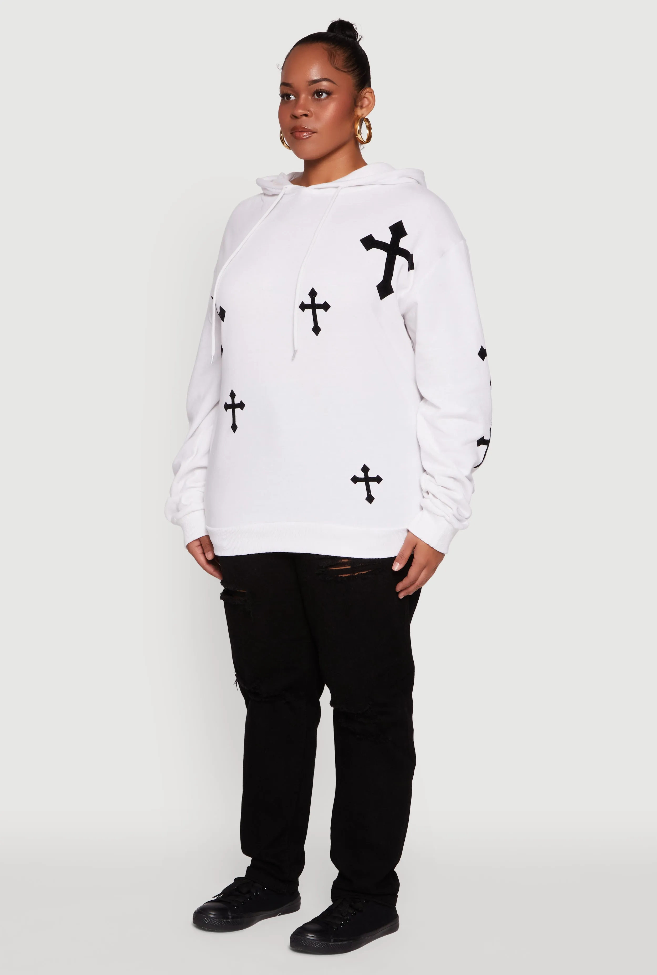 Plus Size Cross Graphic Print Fleece Pullover Hoodie sold by Rainbow product image thumbnail 5